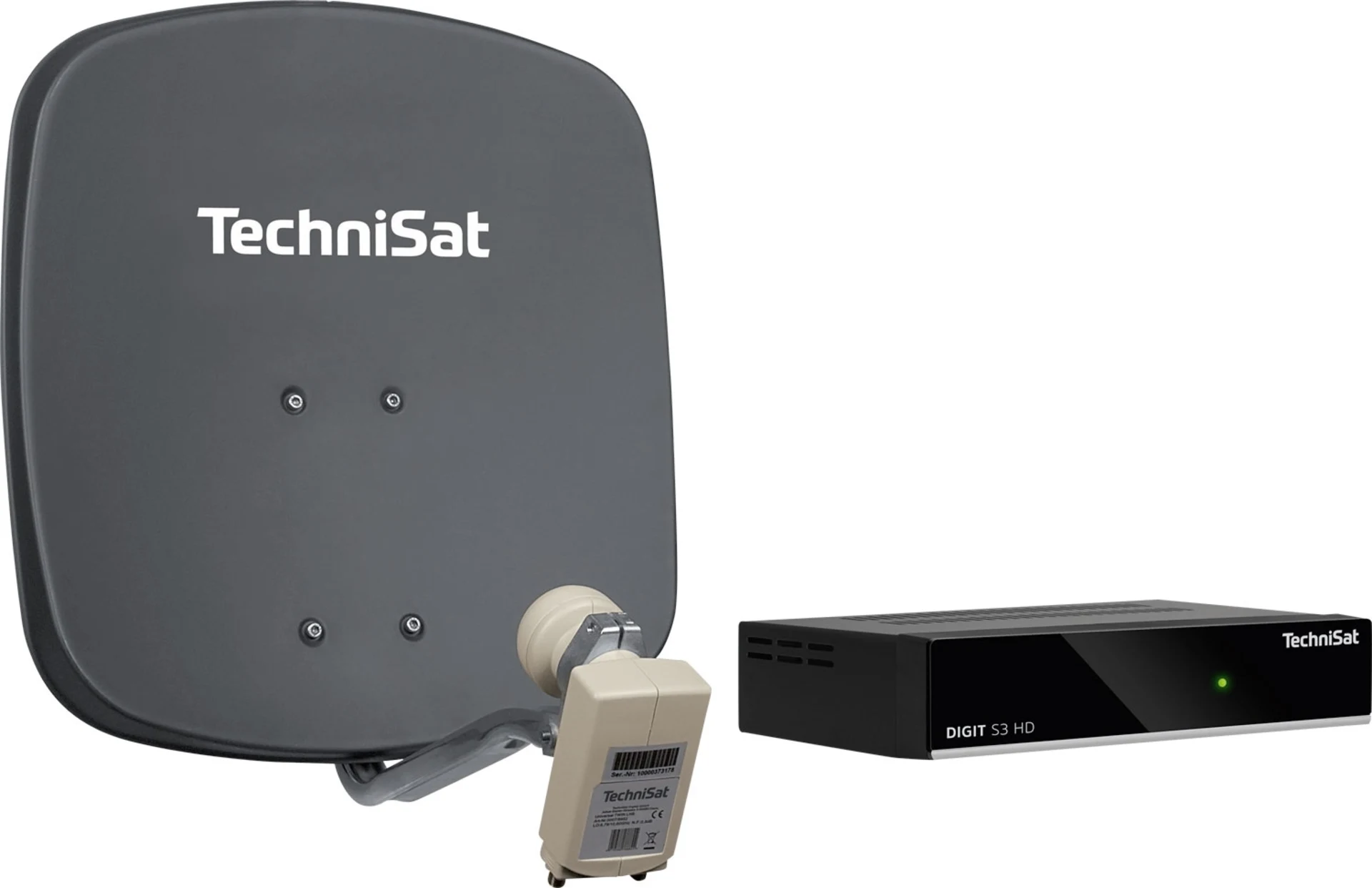 Technisat Set DigiDish 45 Sat-Antenne (Twin-LNB) mit Digit S3 HD SAT-Receiver schiefergrau
