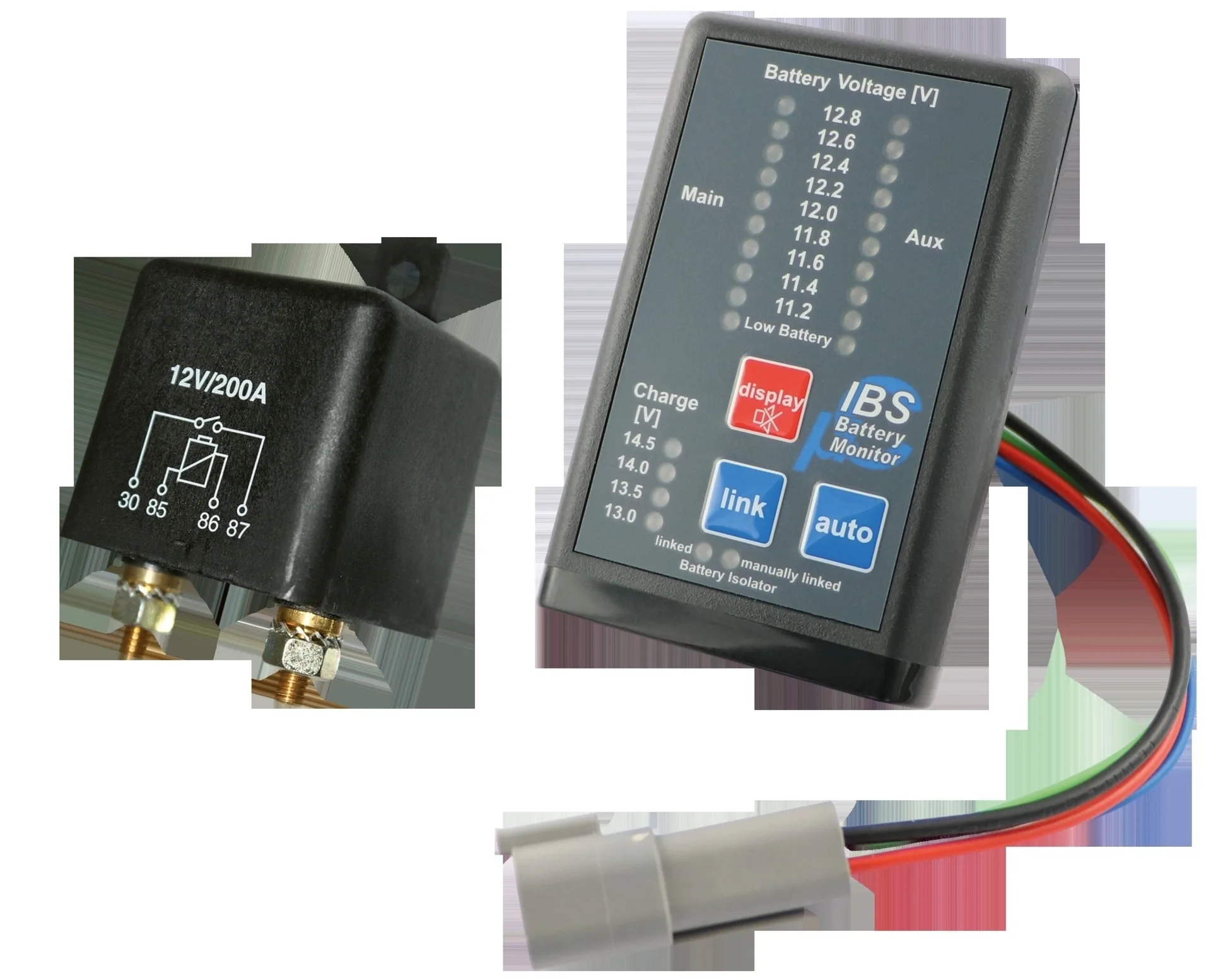 Batterietrennrelais-Set 12V mit Monitor Bi-direktional, mit Boost-Funktion, LED-Anzeige
