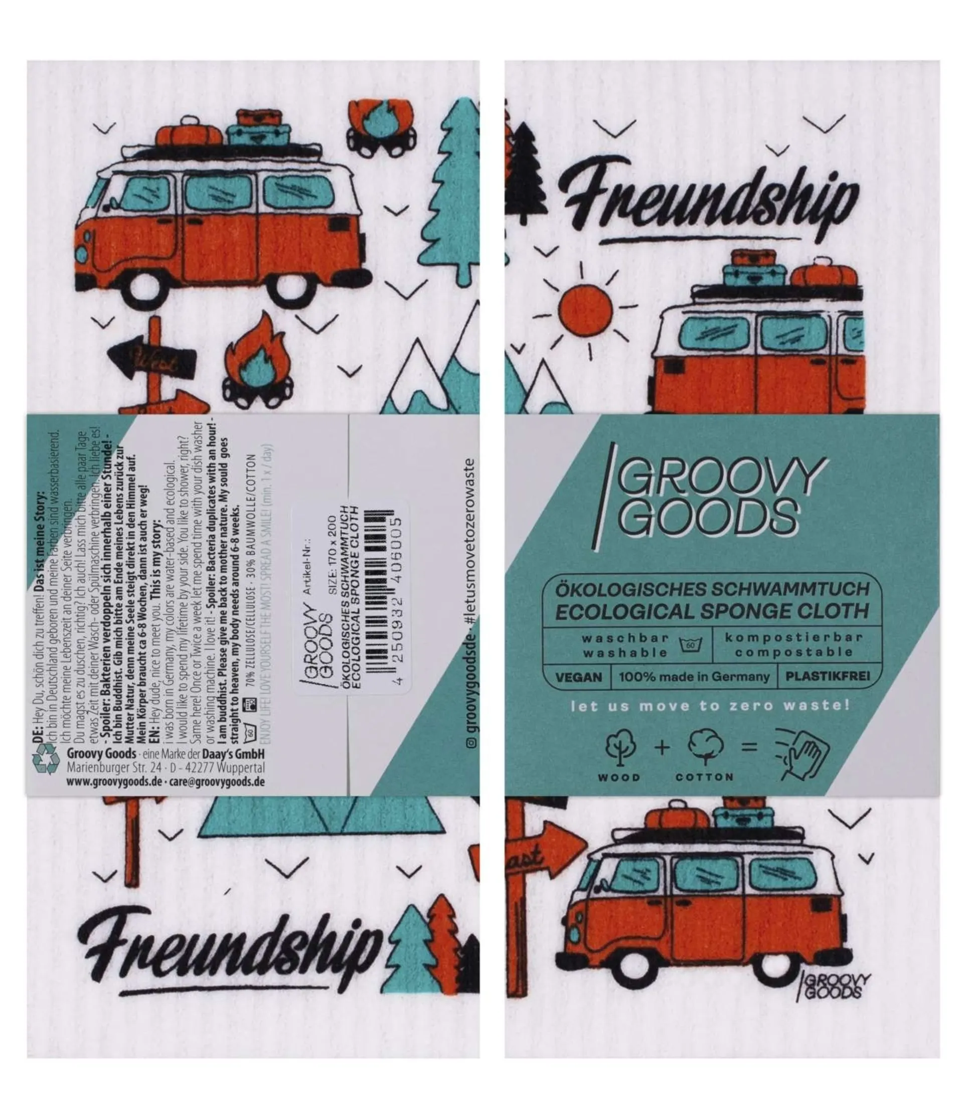 GroovyGoods ökologisches Schwammtuch 20 x 17 cm Friendship