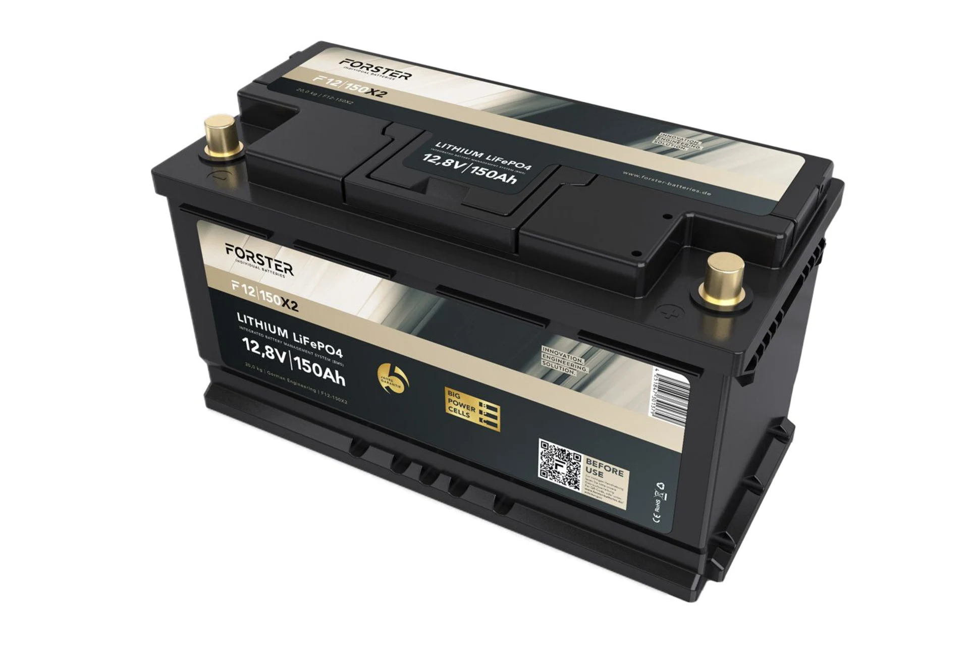 Forster LiFePO4 Lithium-Batterie 12 V 150 Ah High Power 355 x 175 x 190 mm, BMS, Ducato, Ford, PSA, VW T6