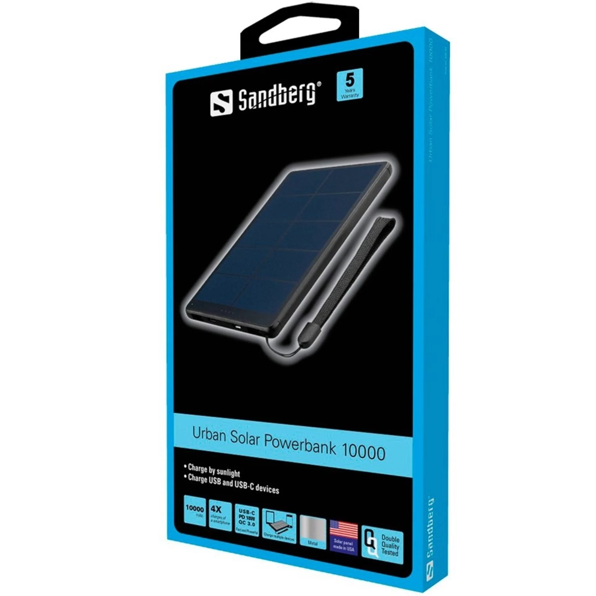 Sandberg 420-54 Urban Solar Powerbank noir 10 000 mAh Sandberg 420-54 Urban Solar Powerbank noir 10 000 mAh