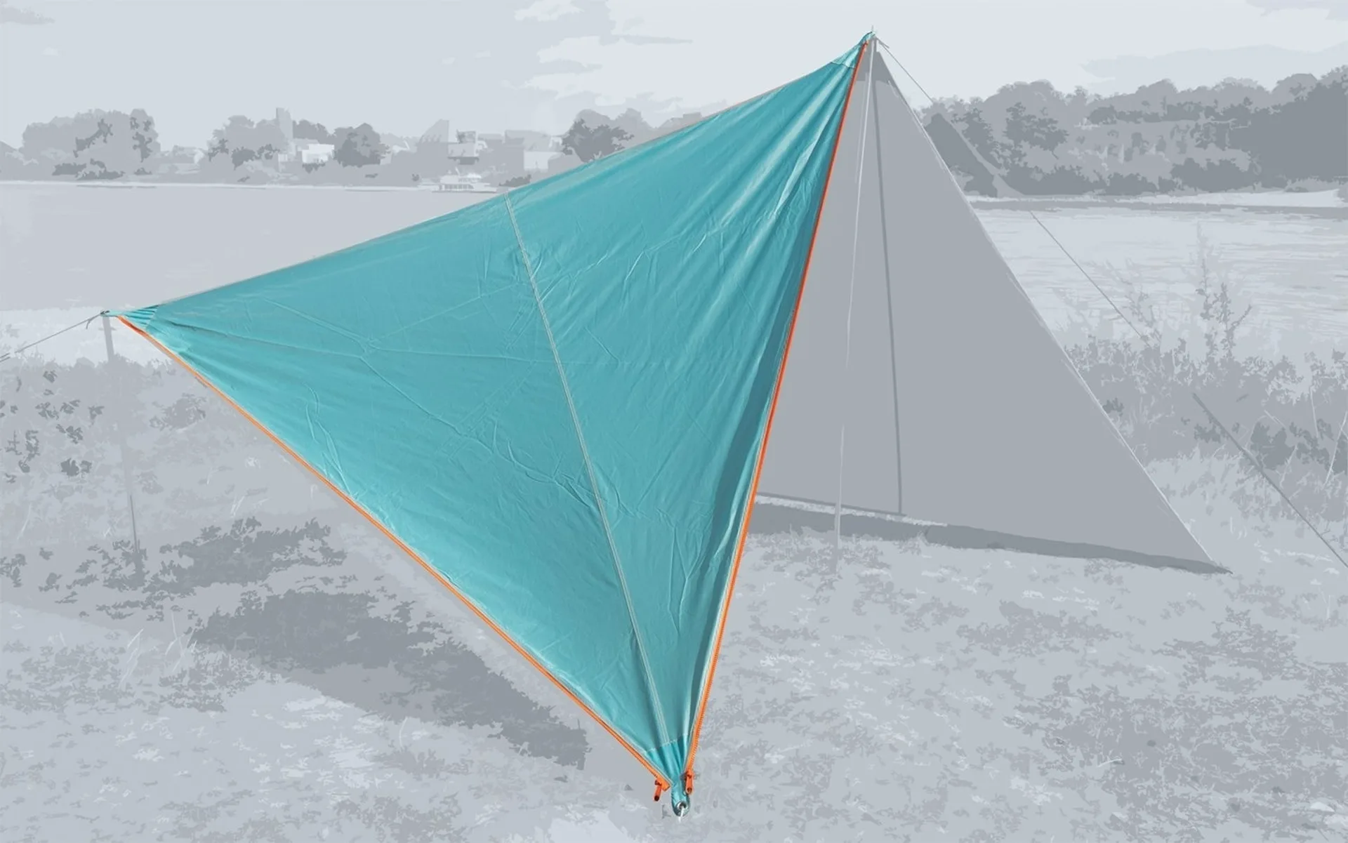 Bent Canvas Plain Set Tarp ocean wave / zipper orange