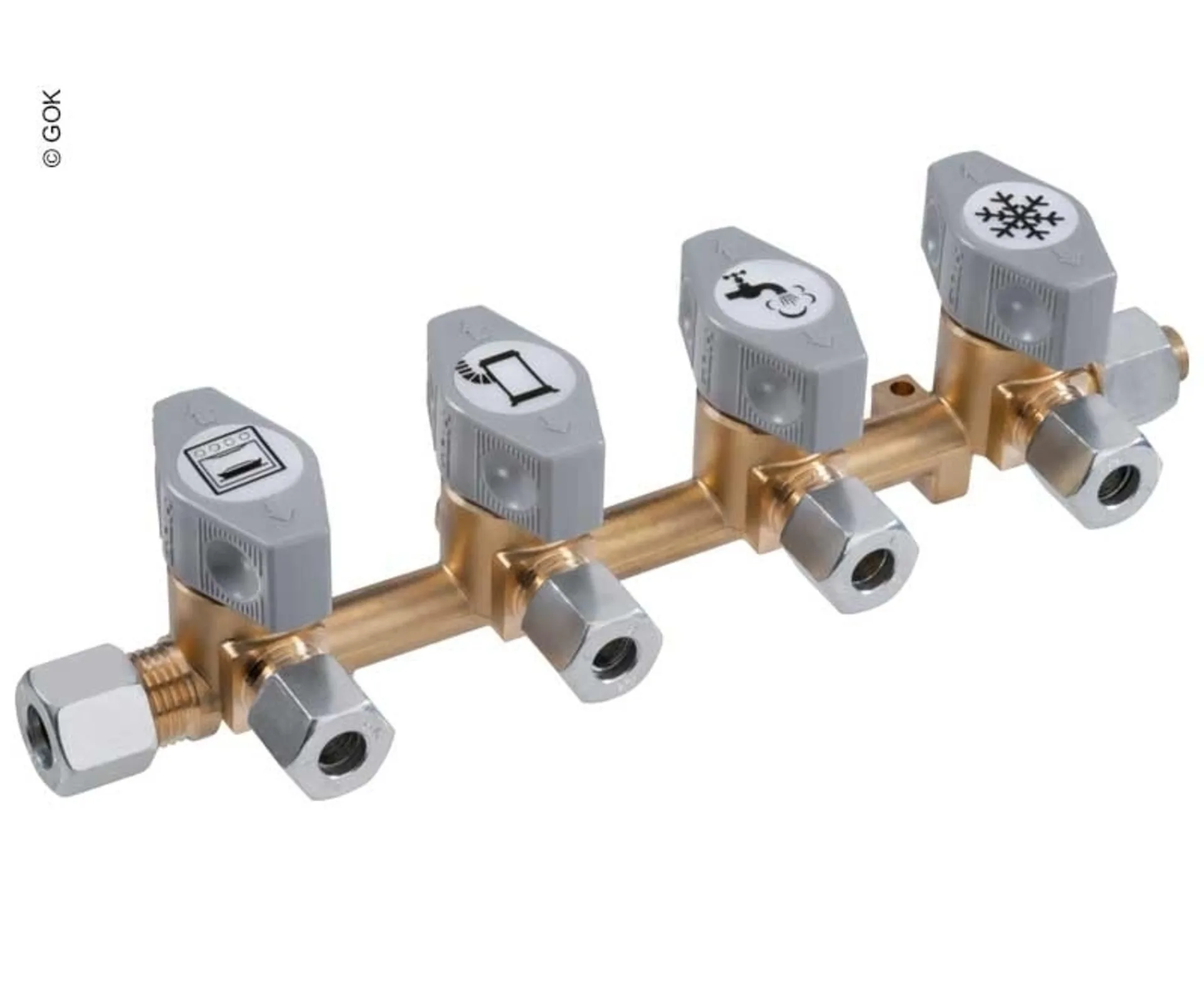 4-fach-Schnellschluss-Absperrventil für 10 mm Eingang und 8 mm Abgängen 4-fach-Schnellschluss-Absperrventil für 10 mm Eingang und 8 mm Abgängen