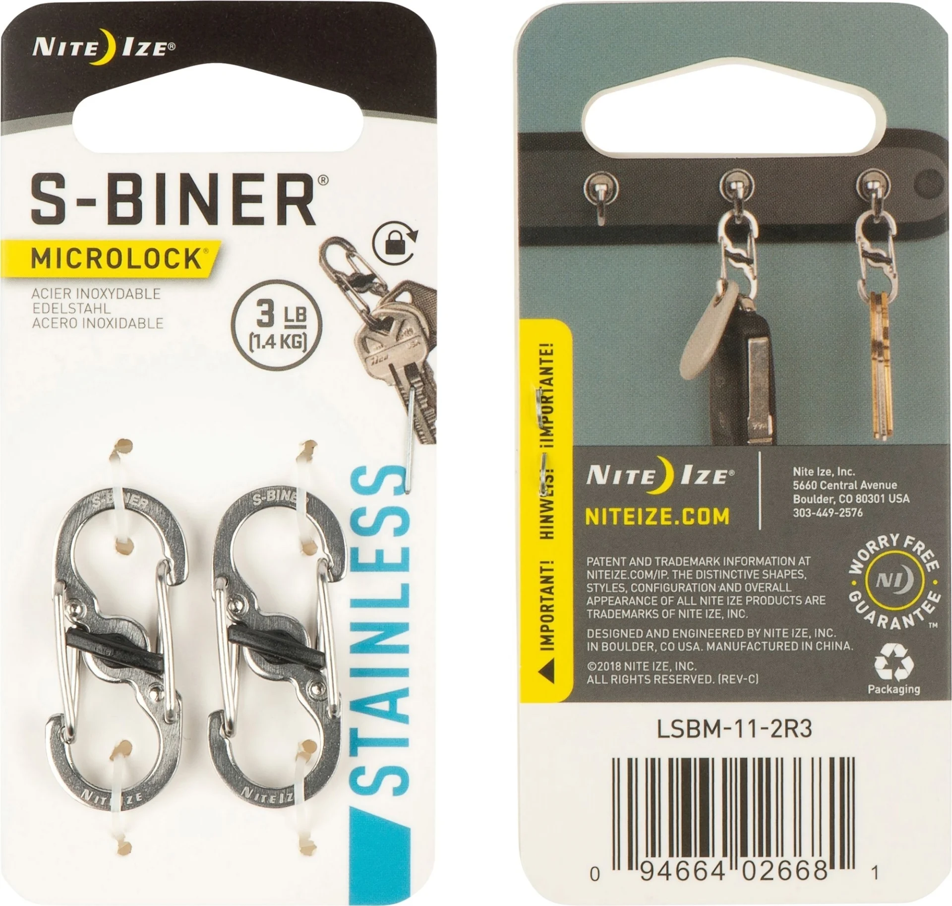 Nite Ize S-Biner MicroLock - argent, 2 pièces