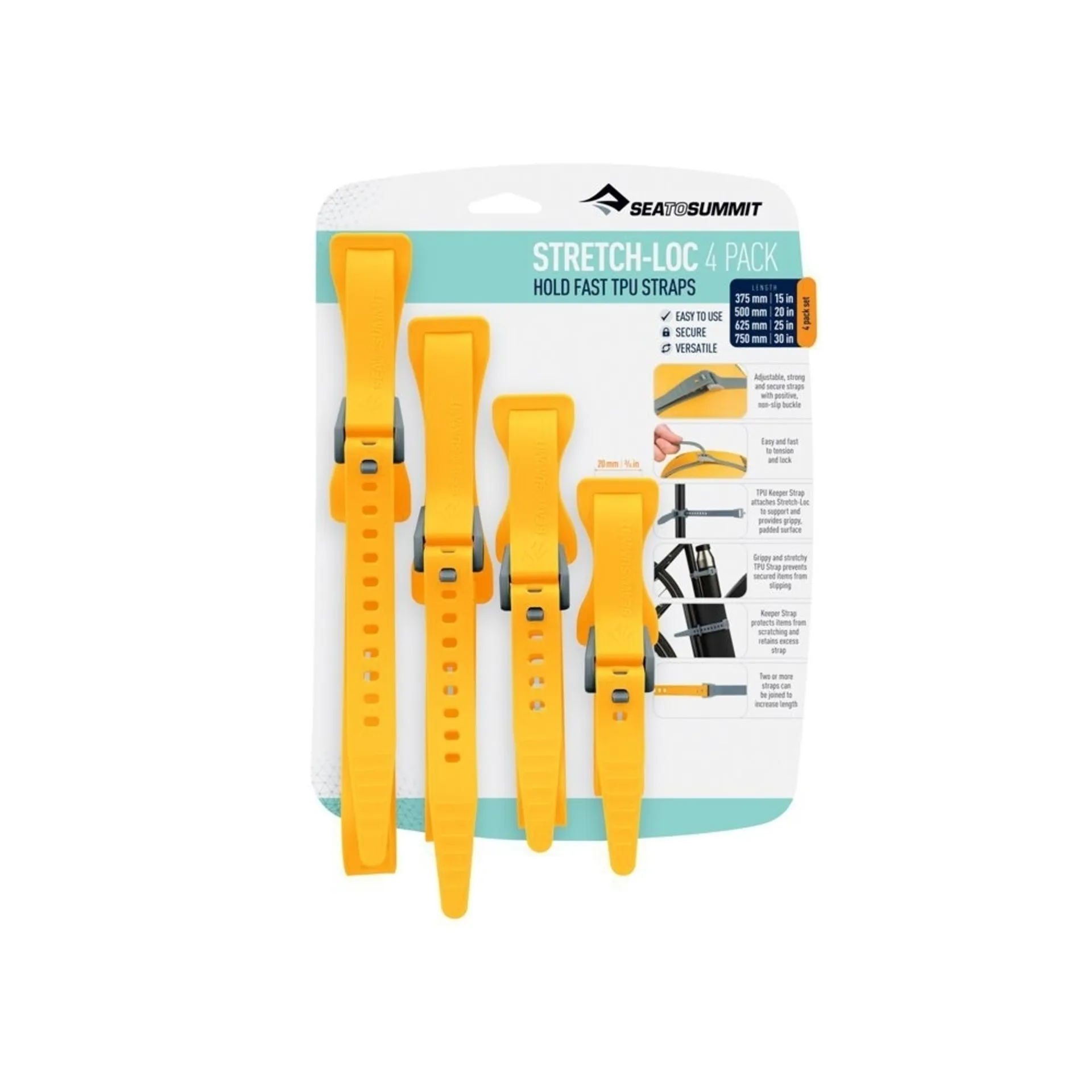 Sea to Summit Stretch-Loc Straps Sangles de fixation, set de 4, jaune