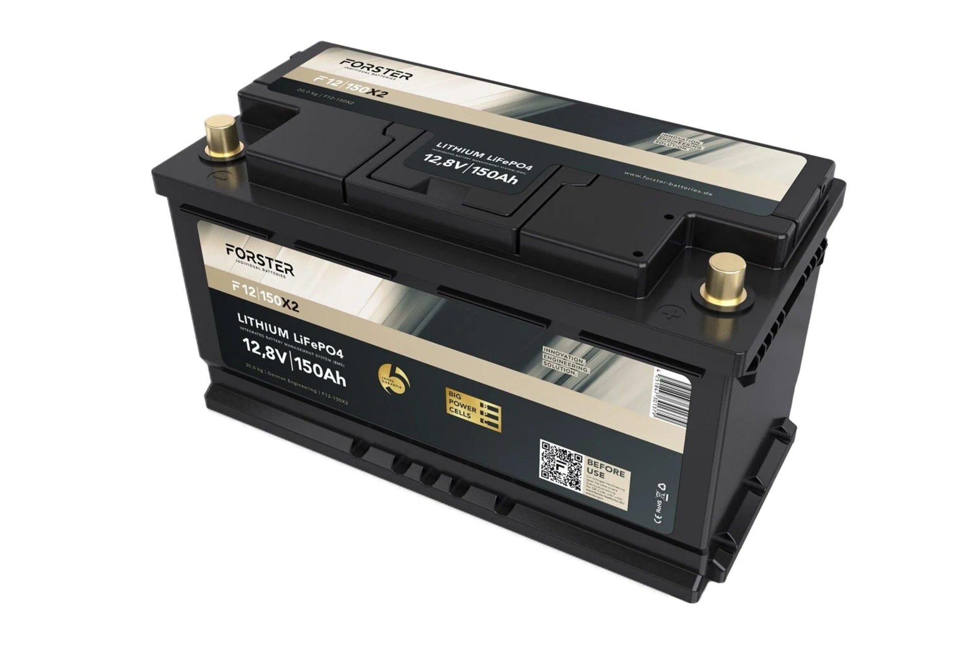 Forster LiFePO4 Lithium-Batterie 12 V 150 Ah High Power 355 x 175 x 190 mm, BMS, Ducato, Ford, PSA, VW T6