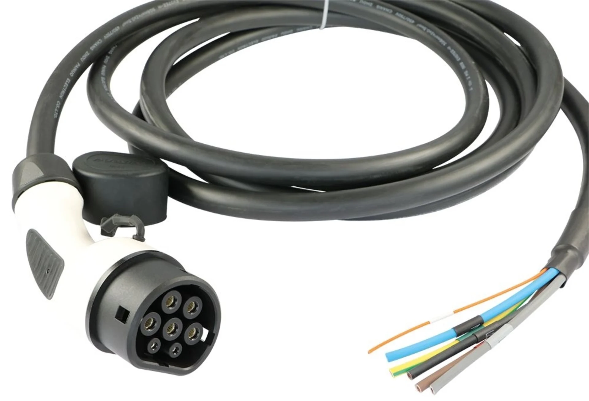 Ersatzkabel Typ 2, 22kW 32A/400V, 5 m gerade für Mode 3 Ladestationen, T2 Stecker weiblich, offene Enden