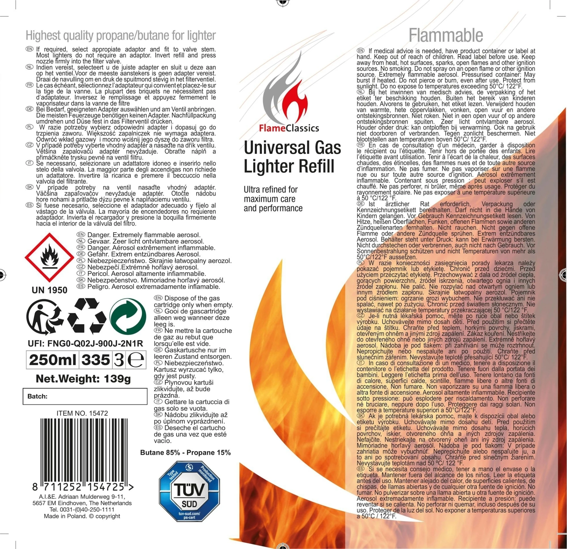 Feuerzeuggas Nachfüllung 250ml