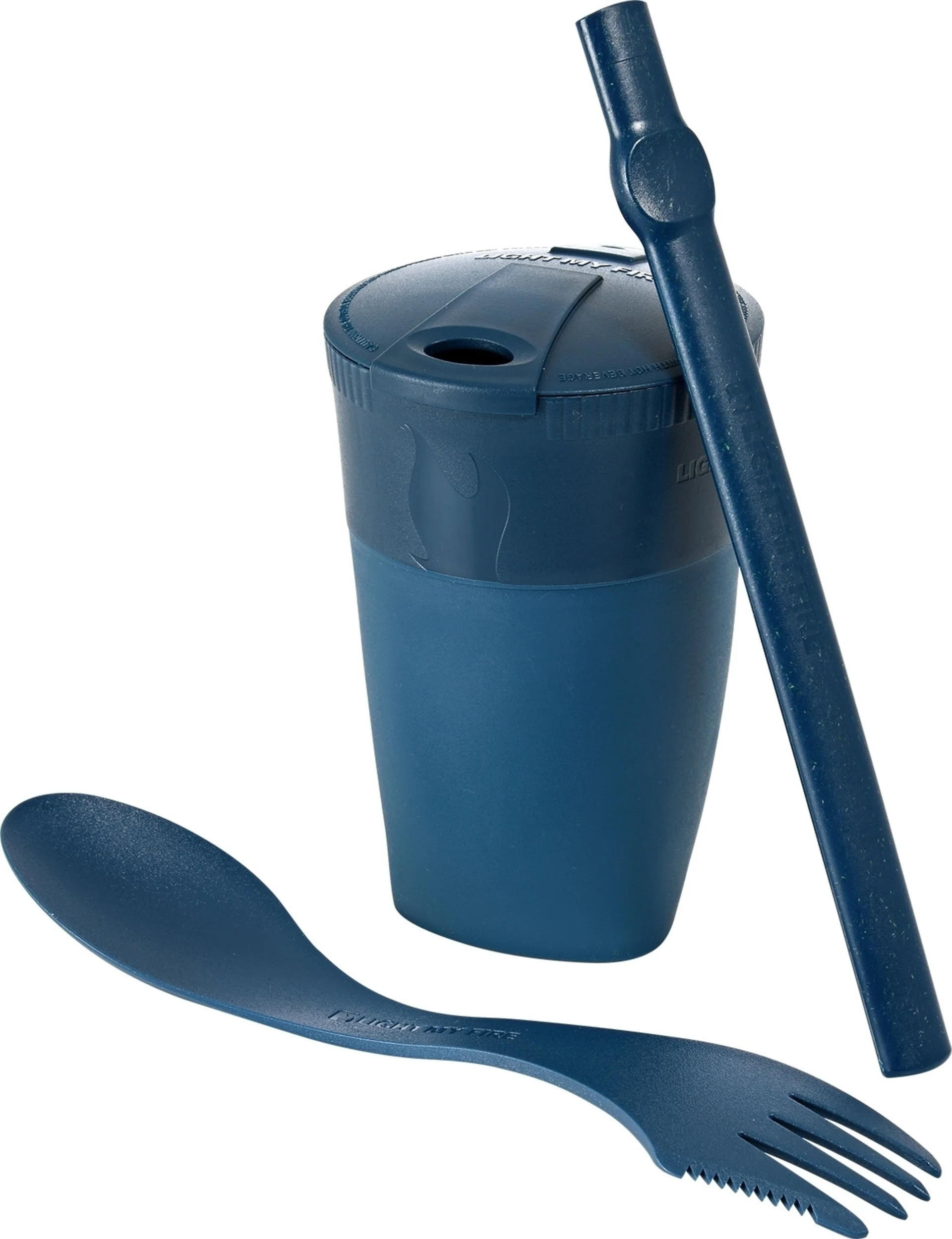 LightMyFire ReKit Trinkbecher mit Trinkhalm und Besteck aus Bioplastik Hazyblue