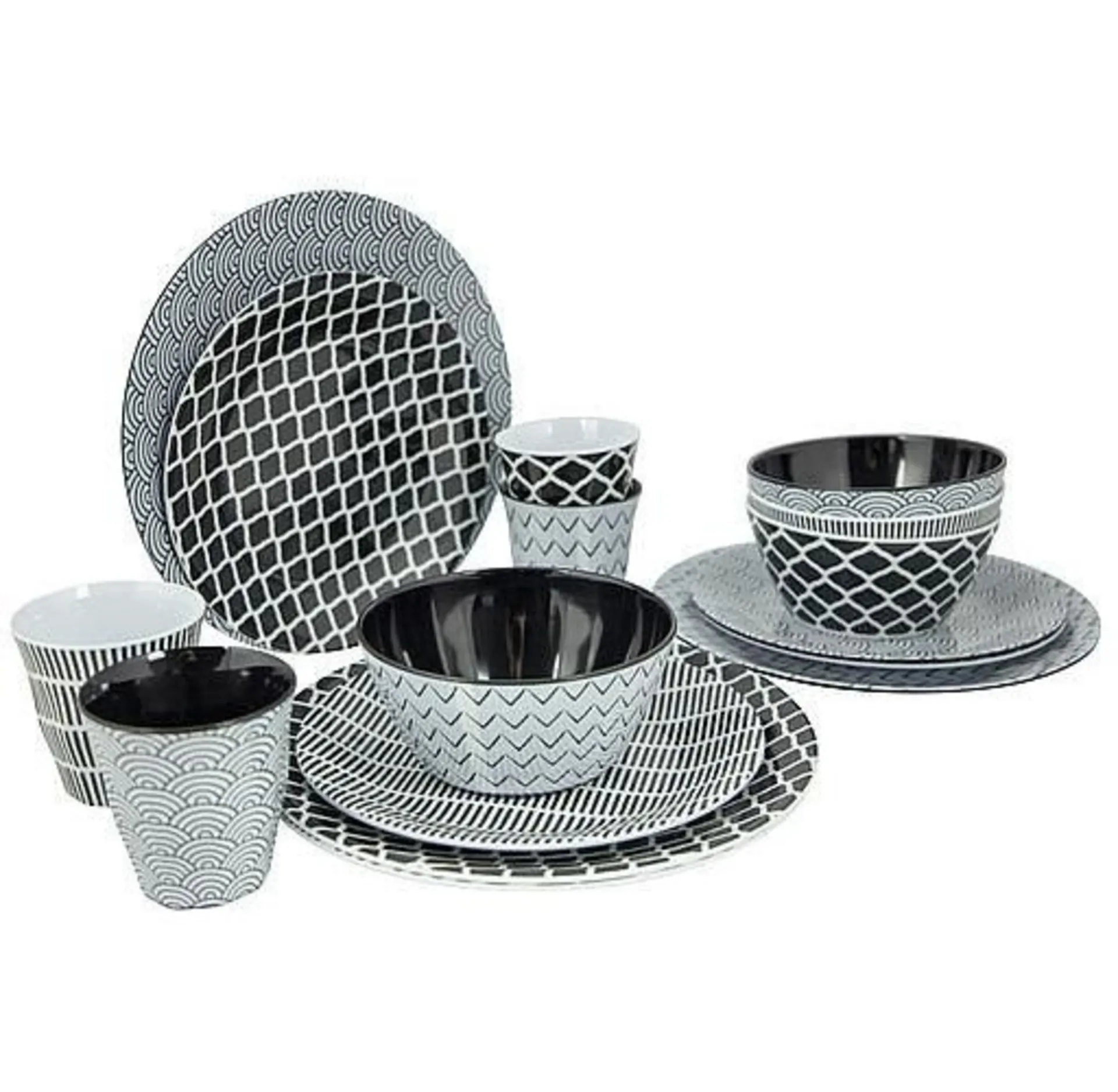 Bo-Camp Mix & Match Geschirr-Set 16-tlg. schwarz/weiß für 4 Personen Bo-Camp Mix & Match Geschirr-Set 16-tlg. schwarz/weiß für 4 Personen