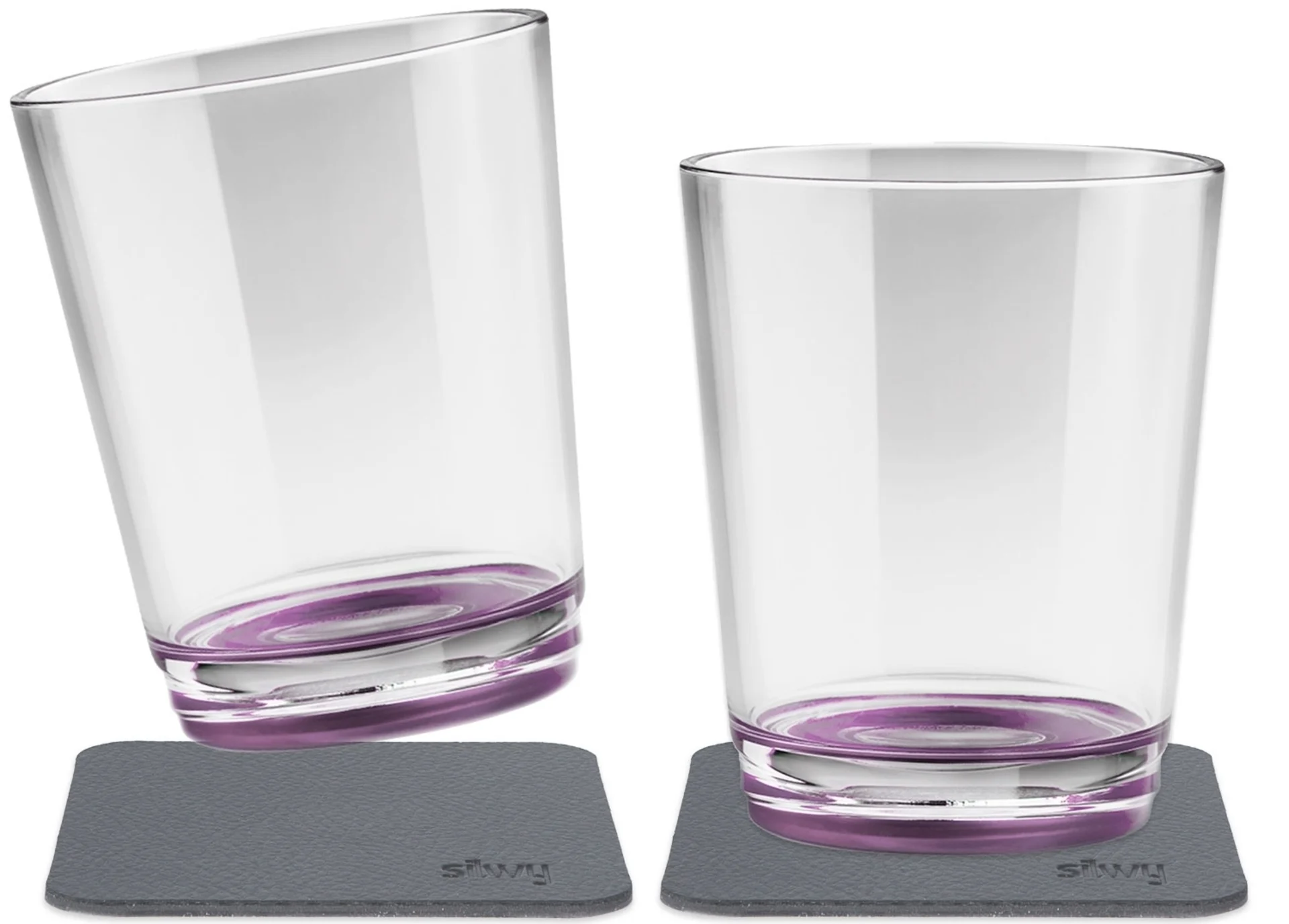 silwy® Tritan-Magnetgläser mit Untersetzer 2er Set (250 ml) Beere