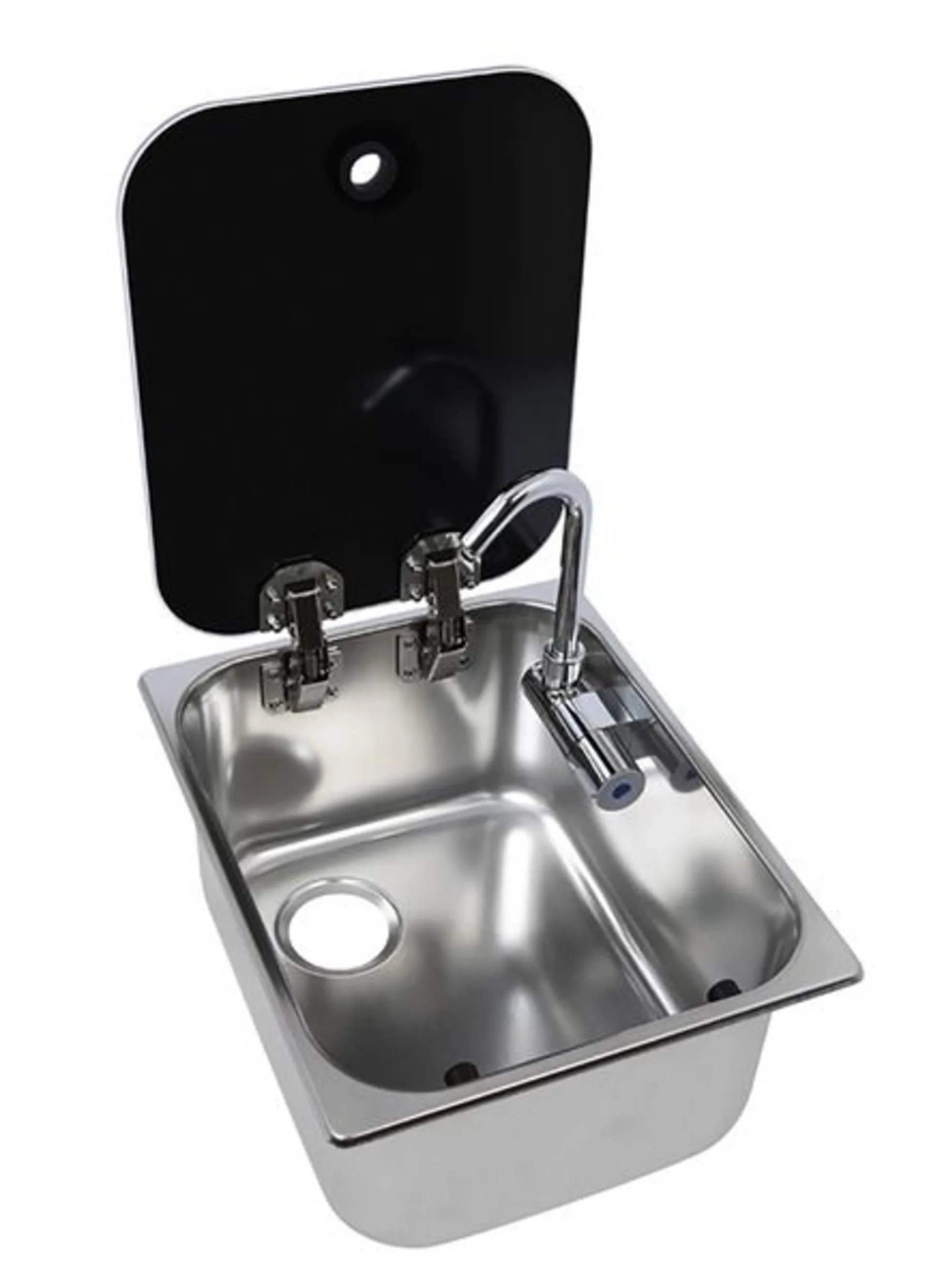 Edelstahl Spüle mit Glasabdeckung und Wasserhahn