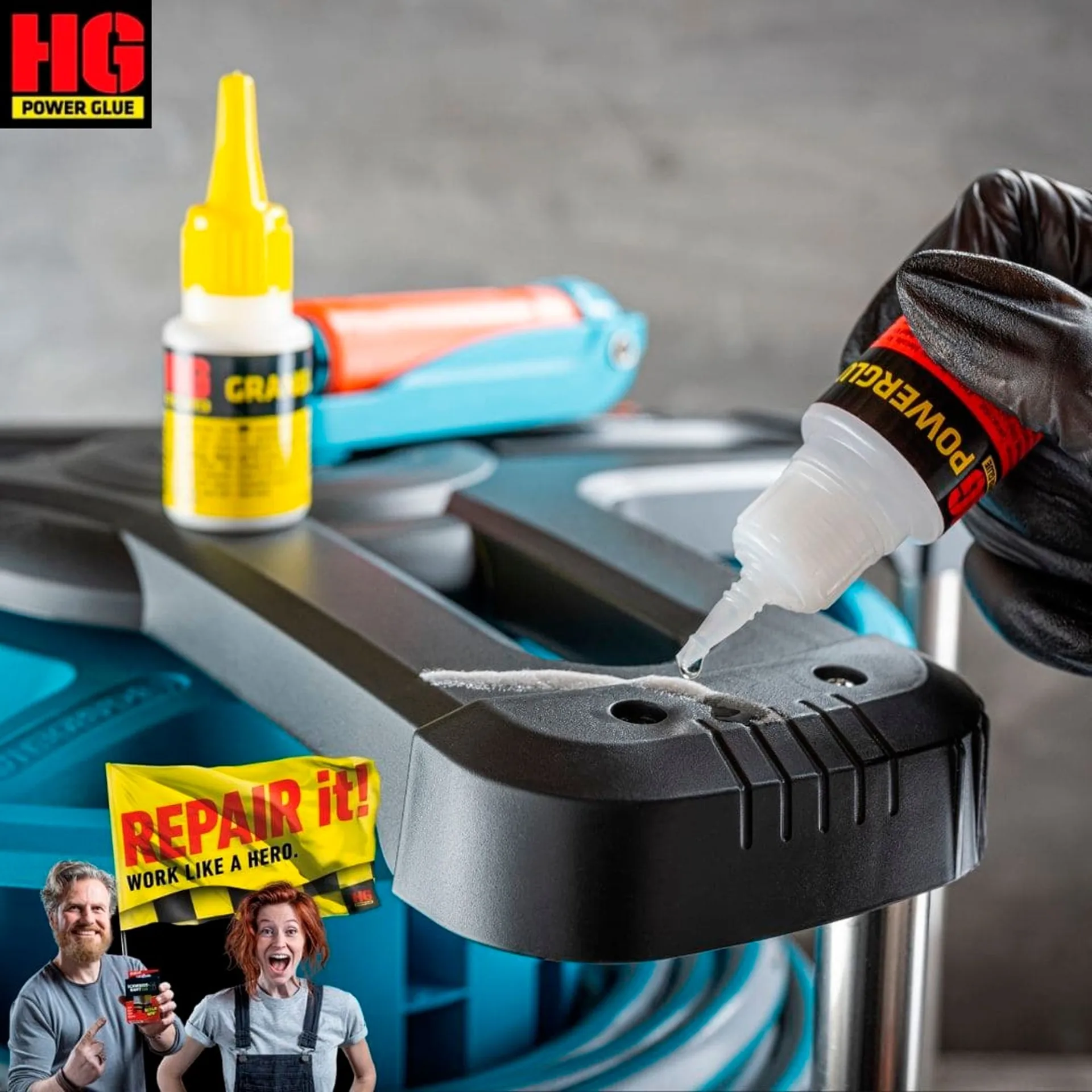 HGPower Glue : colle pour soudures en flacon, kit de réparation « Regular » en 2 pièces HGPower Glue : colle pour soudures en flacon, kit de réparation « Regular » en 2 pièces