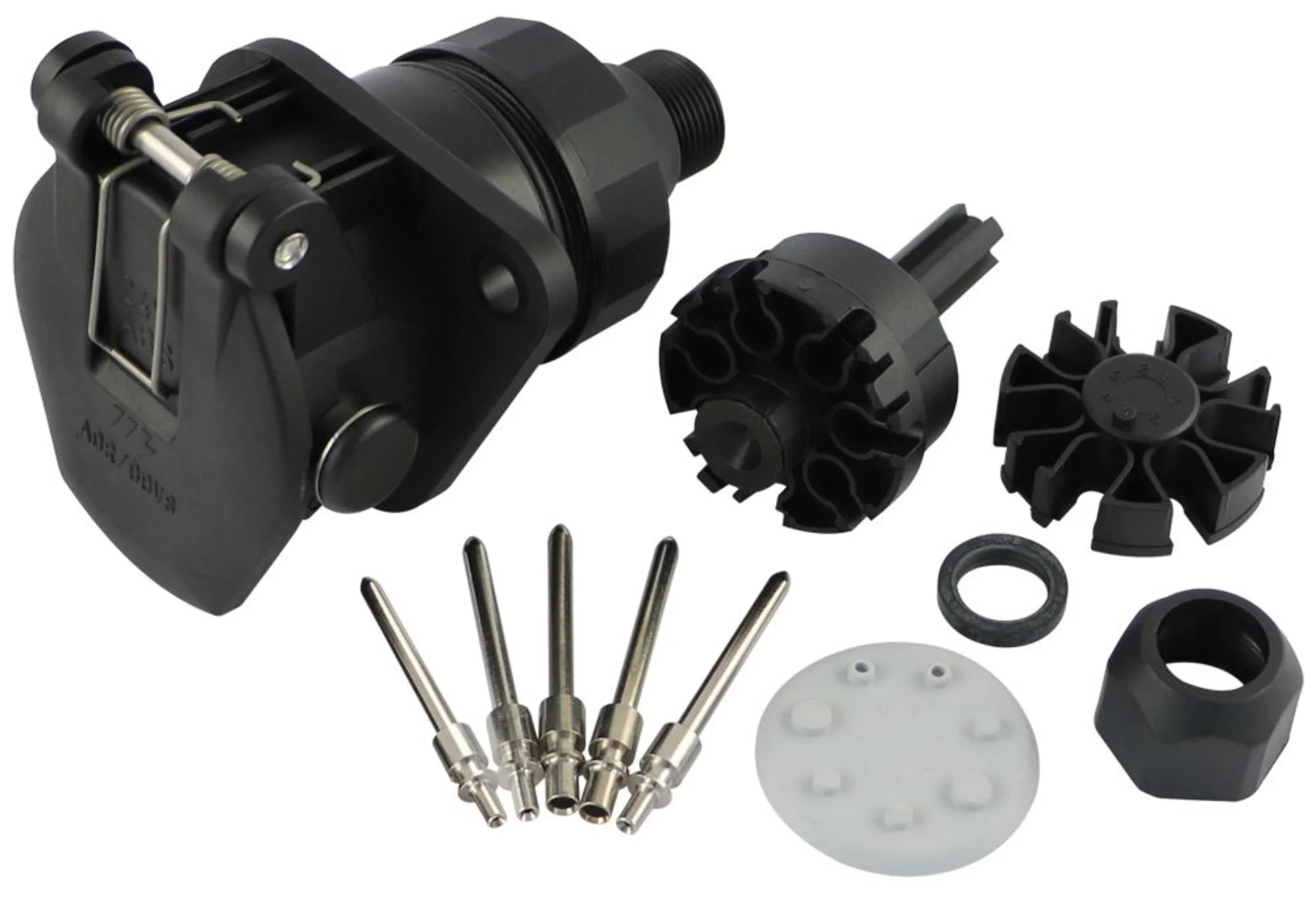 ABS - Steckdose 5-pol. 24V, ADR/GGVS Crimpkontakte, Kabel-ø: 13.0-15.5mm ABS - Steckdose 5-pol. 24V, ADR/GGVS Crimpkontakte, Kabel-ø: 13.0-15.5mm