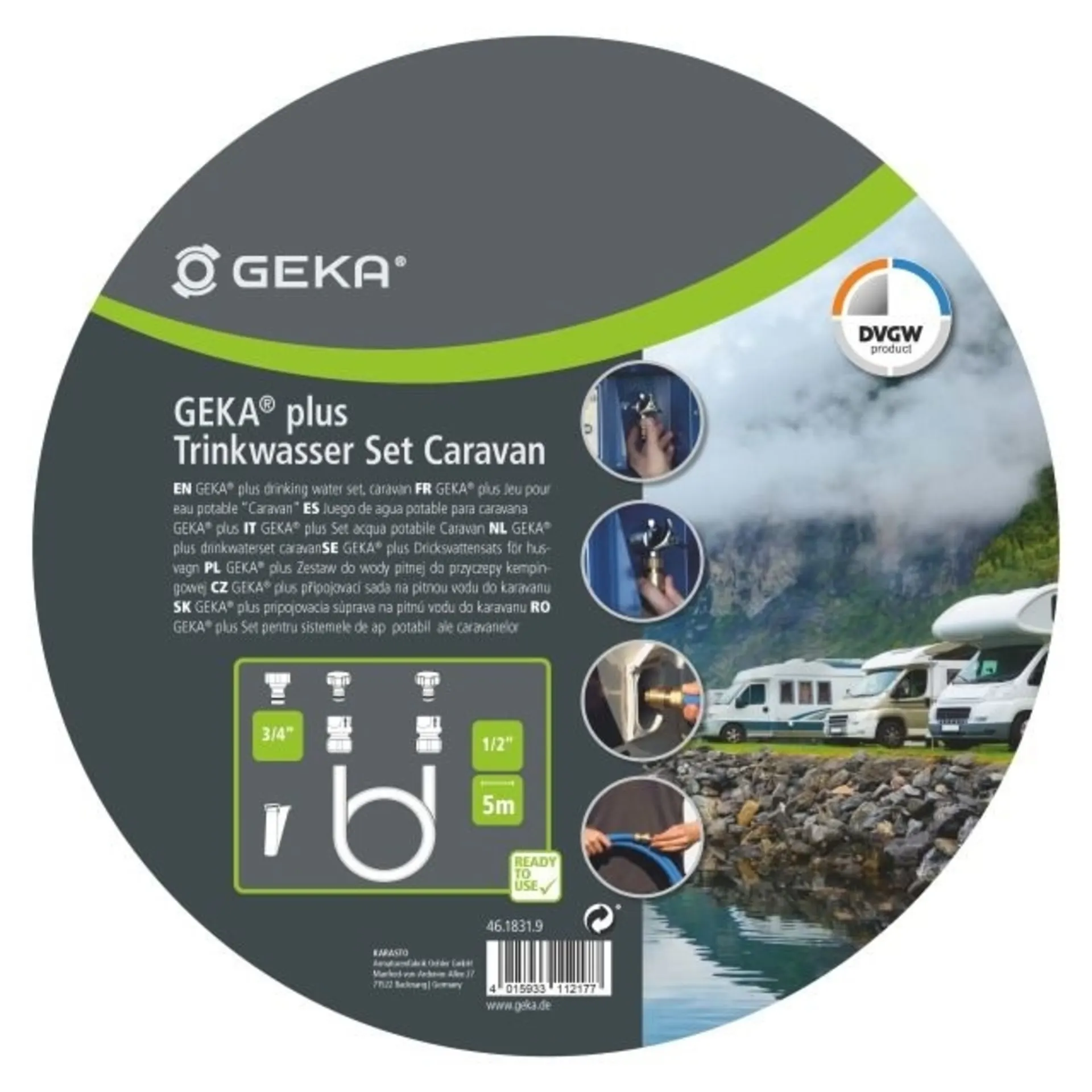 Kit d'eau potable GEKA plus pour caravane avec un tuyau d'eau potable de 10 m