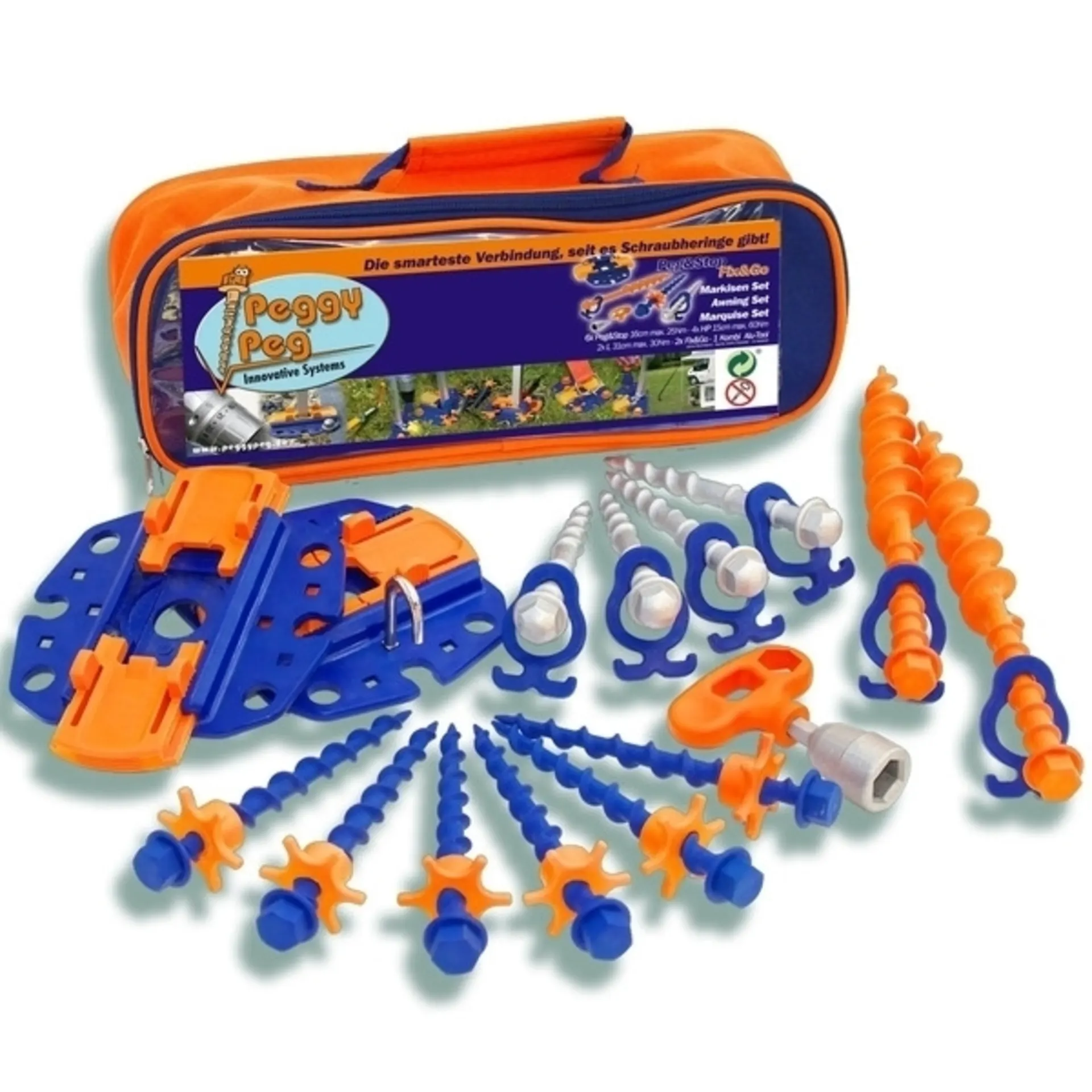 Peggy Peg Fix&Go Peg&Stop Markisen Set mit Schraubheringe und Ankerplatten 30-tlg.