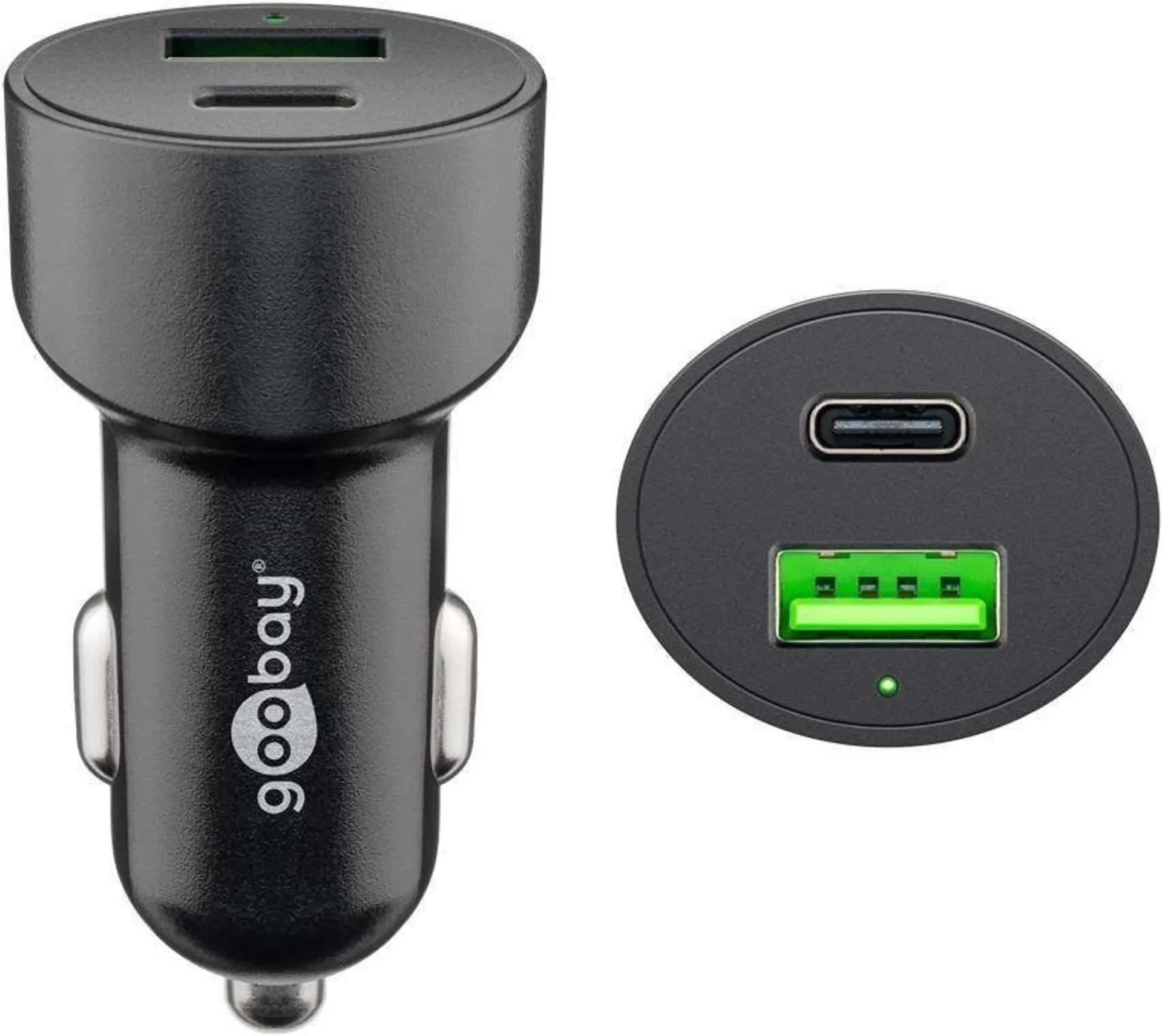 Goobay KFZ USB 2 Port 48W USB-C PD + QC3.0 sw PL Dual-USB Auto Schnellladegerät USB-C