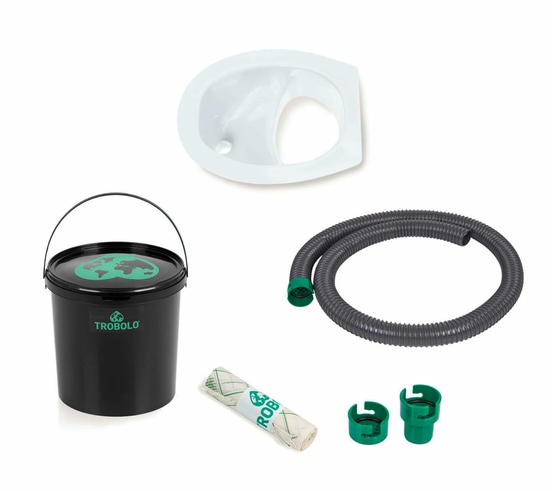 Kit Trobolo « À monter soi-même » en 4 pièces pour fabriquer soi-même des toilettes à séparation avec évacuation de l'urine, 11 litres, blanc