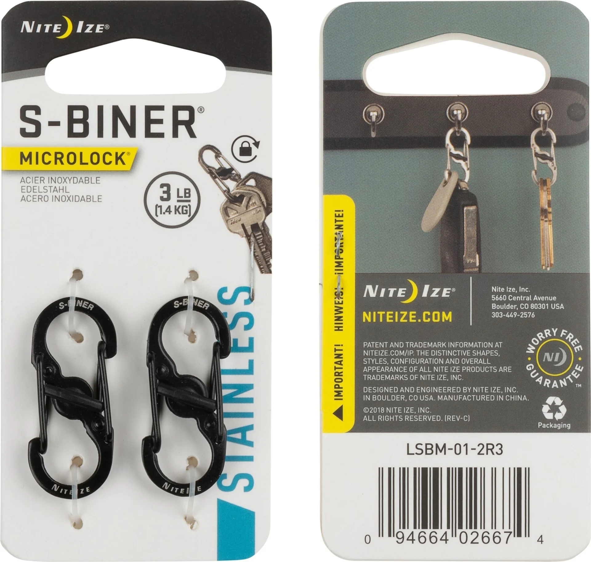 Nite Ize S-Biner MicroLock - noir, 2 pièces