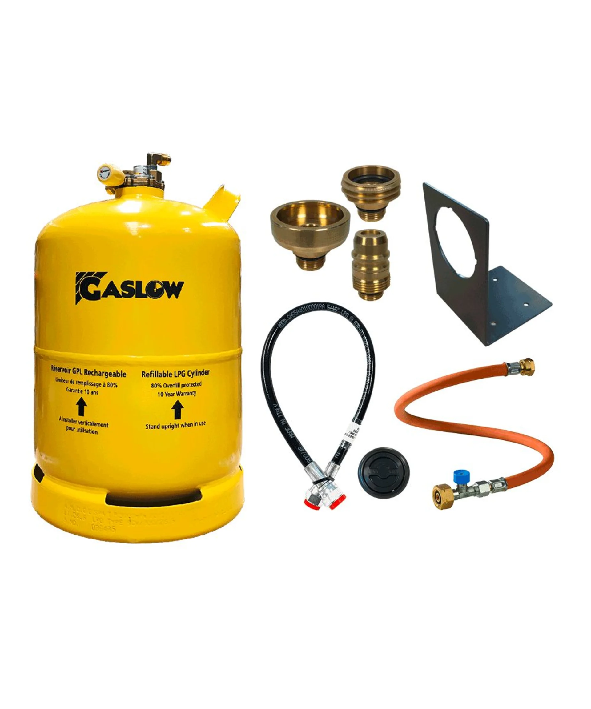 Kit de cylindres GPL Gaslow avec goulot de remplissage et support de goulot 11 kg