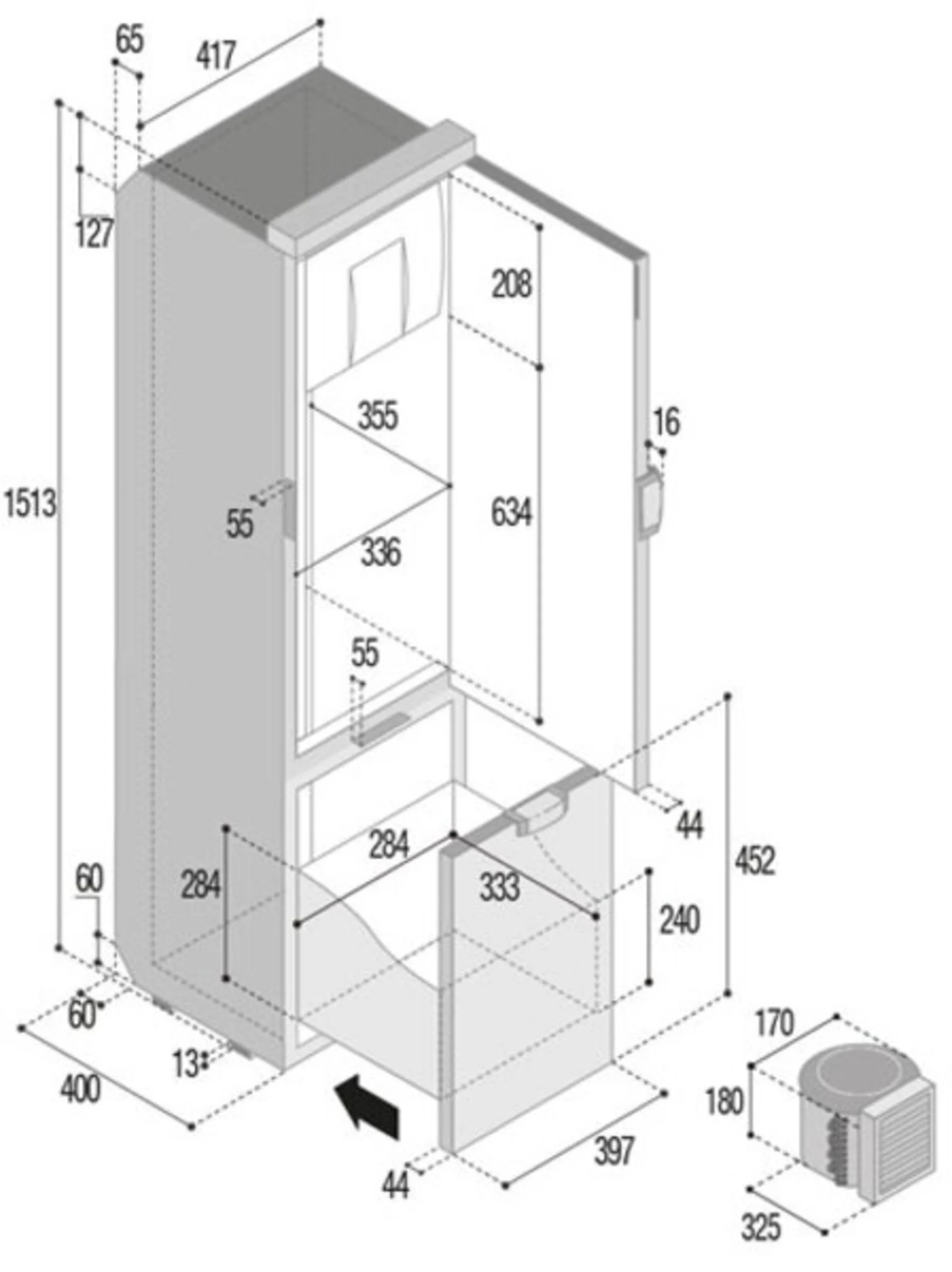 Kühlschrank SLIM 150 CHR - 156 l - Grau Kühlschrank SLIM 150 CHR - 156 l - Grau