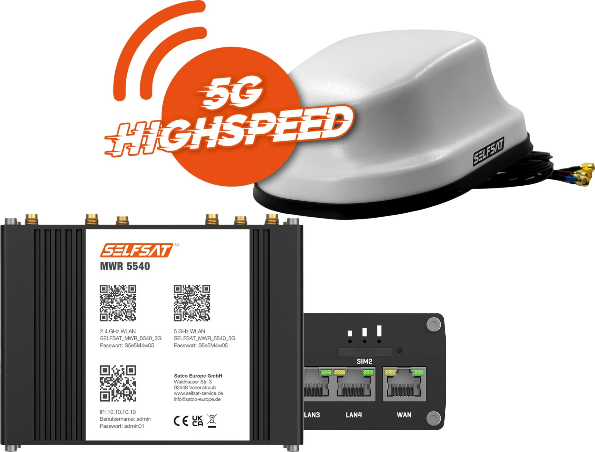 Selfsat 5G Cat 12 WLAN Router MWR 5540 inkl. 5G Antenne bis 2,6 Gbps weiß Selfsat 5G Cat 12 WLAN Router MWR 5540 inkl. 5G Antenne bis 2,6 Gbps weiß