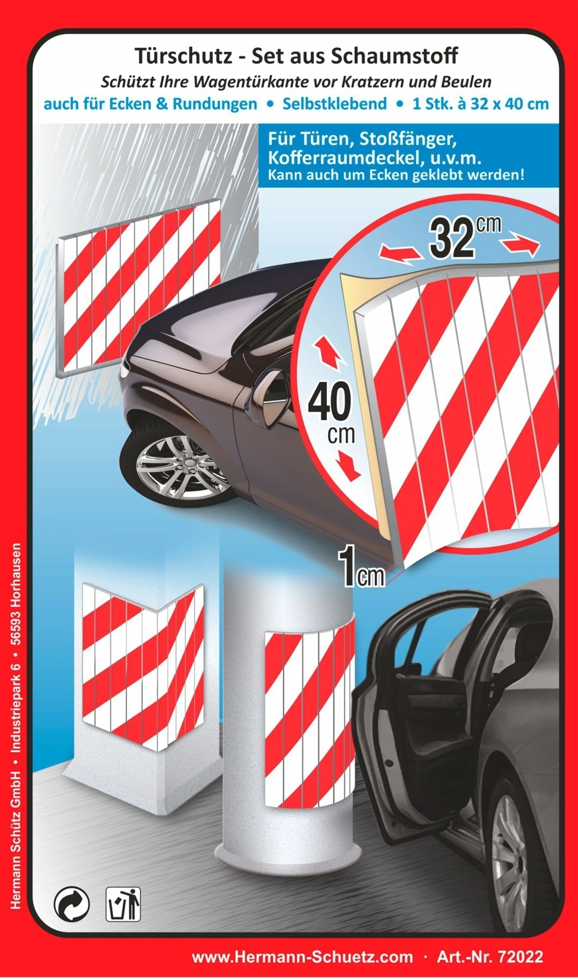 Schütz Türschutz für Fahrzeuge zur Anbringung an Rundungen rot weiß 400 x 320 x 10 mm