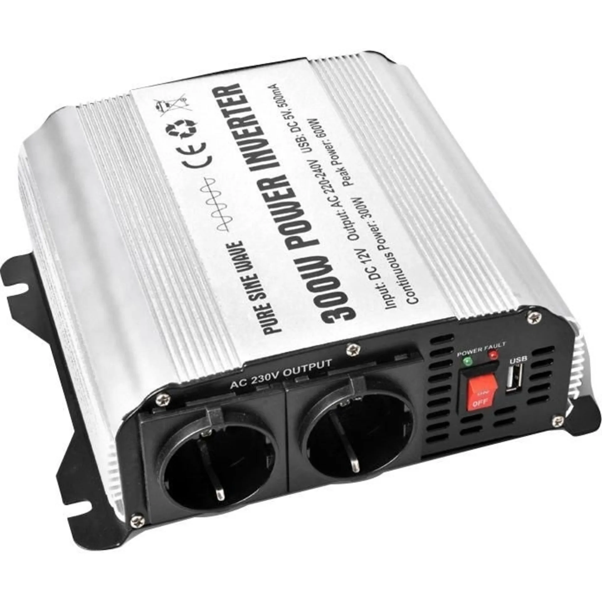 Berger Sinus-Wechselrichter 12V auf 230V silber, schwarz 300W