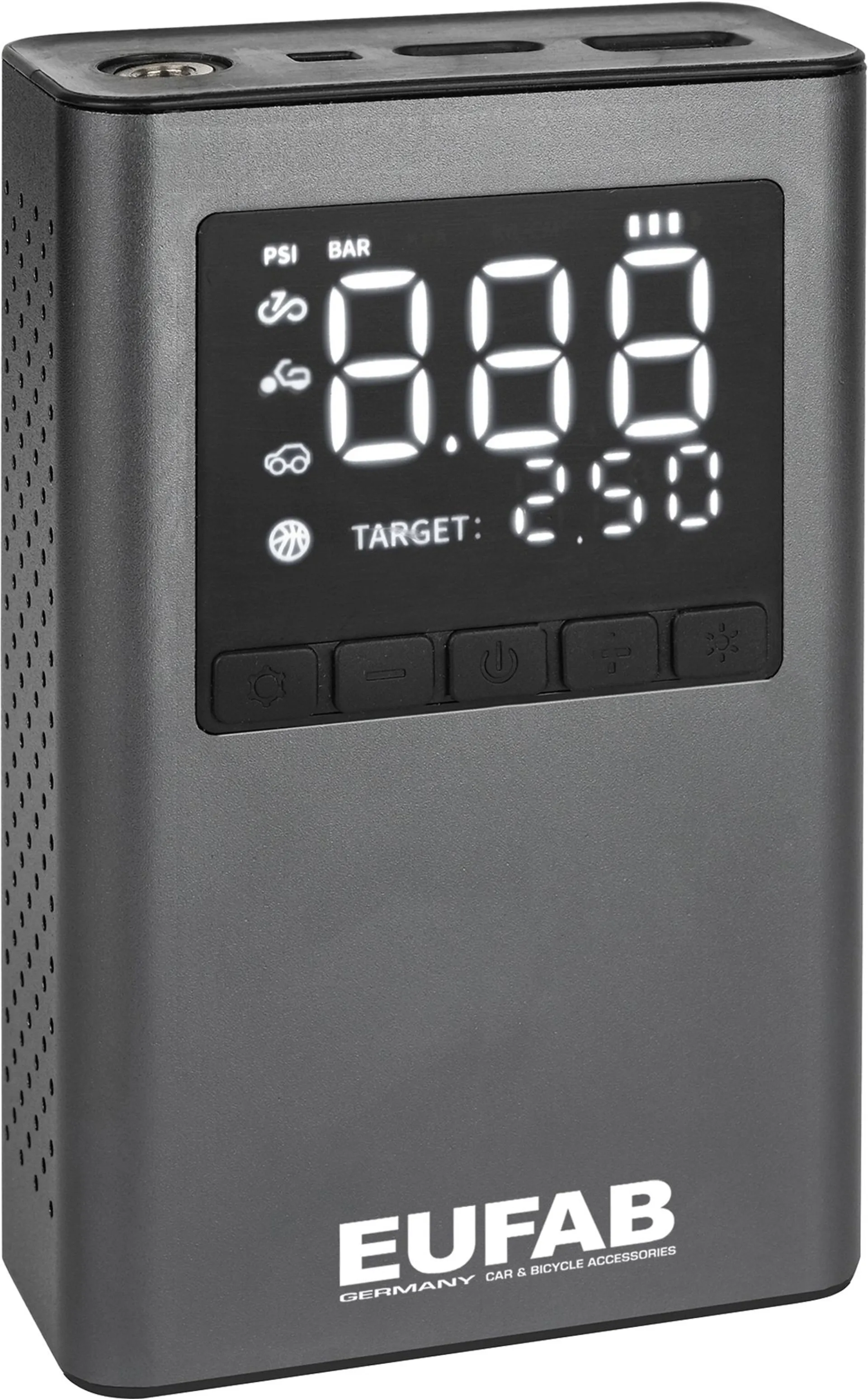 Eufab batteriebetriebener Mini Kompressor mit integrierter Powerbank 800 mAh