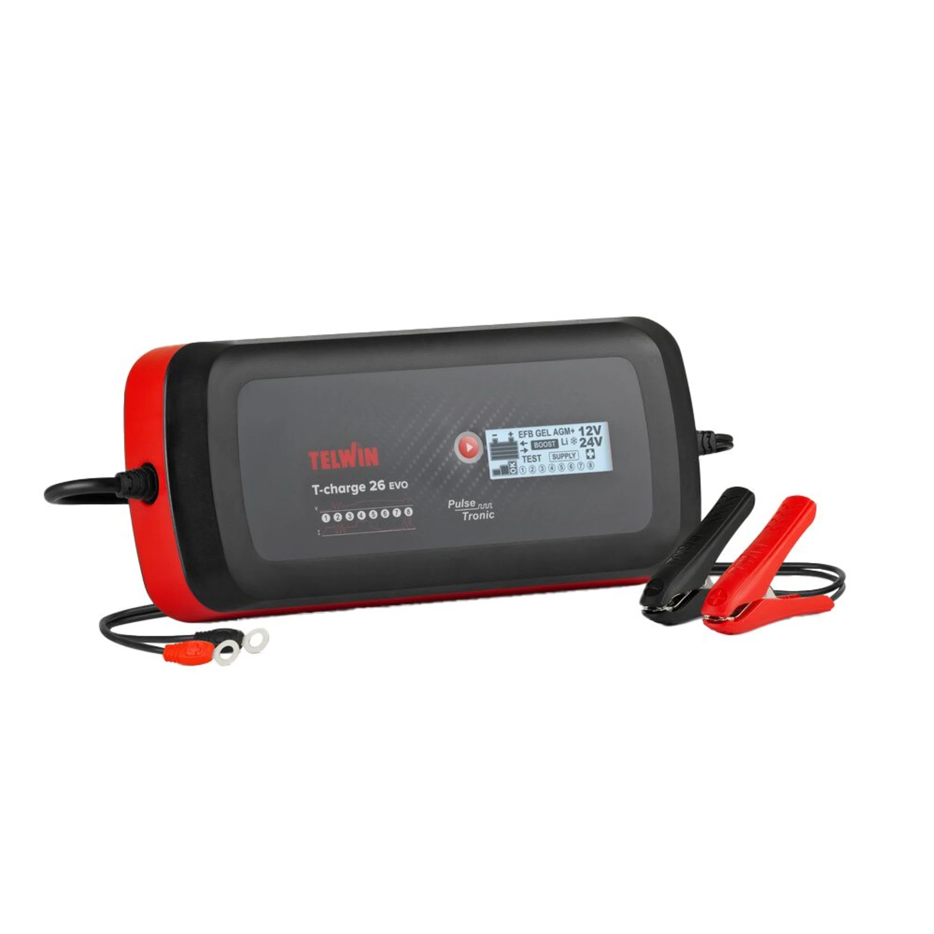 Telwin - Batterieladegerät T-Charge 26 EVO, 12 / 24 V, 16 / 8 A 270 x 120 x 67 mm, 12 / 24 V, 16 / 8 A