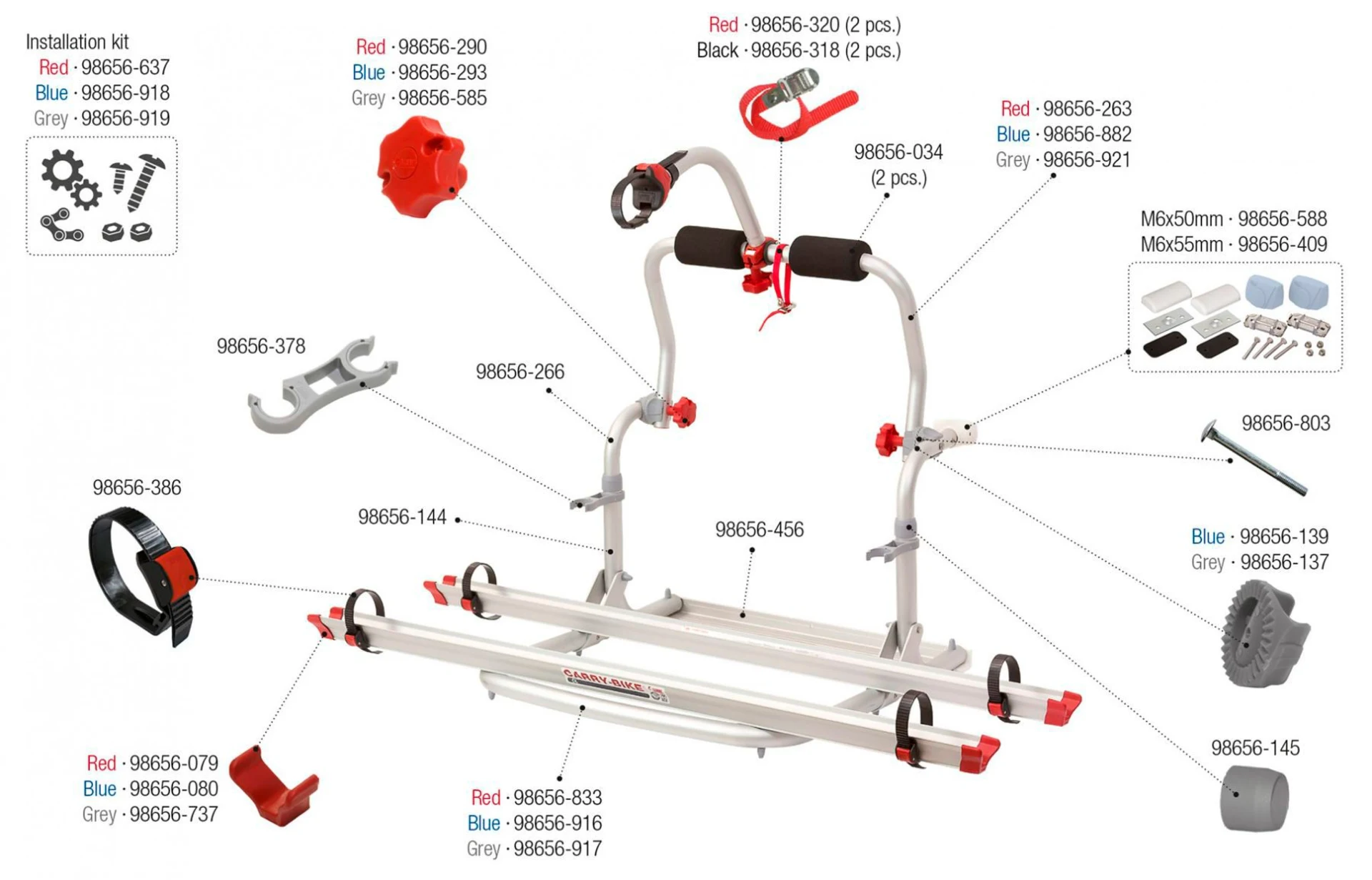 Fiamma kit de montage pour Carry Bike CL 08 bleu Référence Fiamma 98656-918