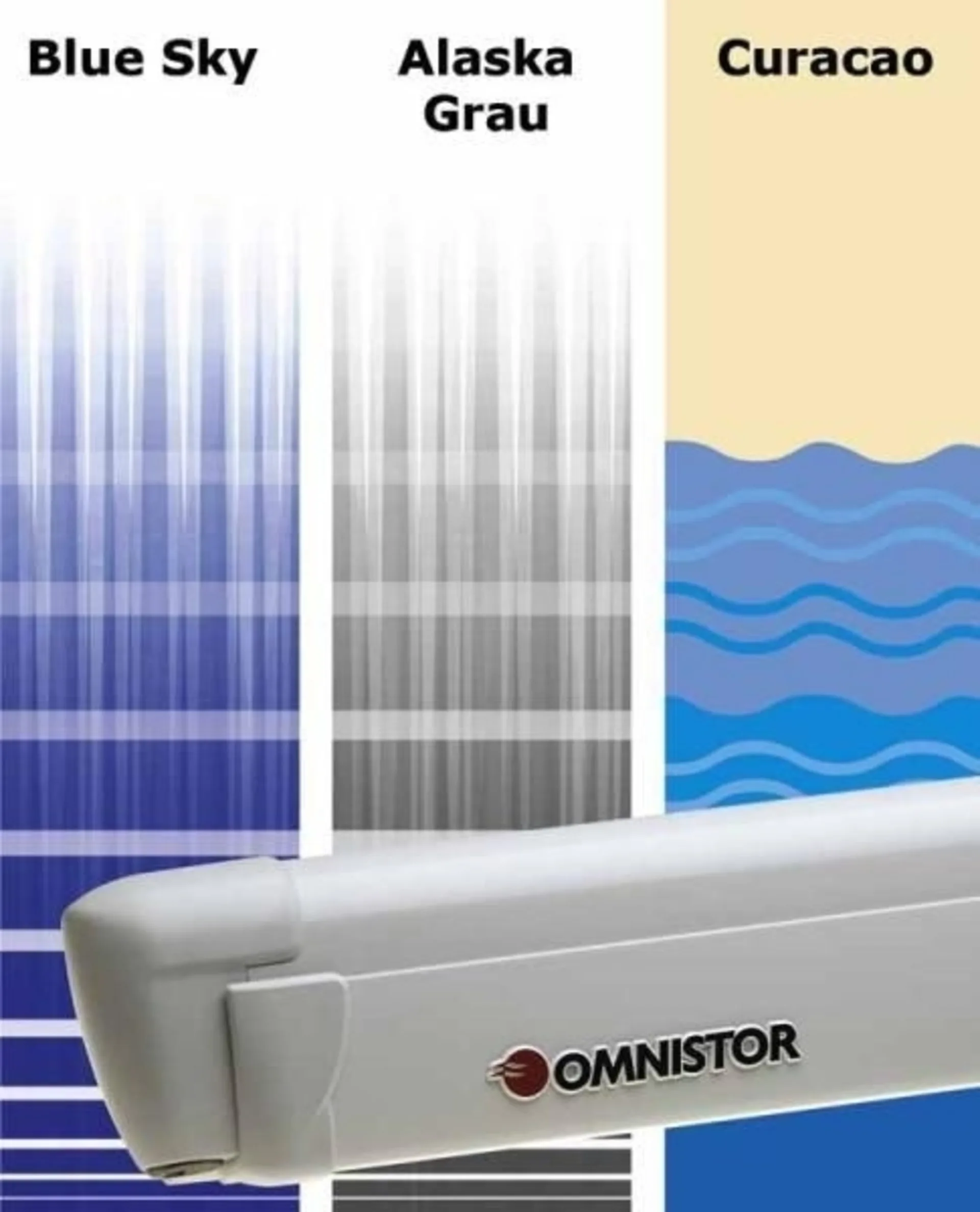 Gelenkarmmarkise Mark,O 8000 in Blau mit 4m Ausladung und passender Thule Omnistor 8000 Seitenwandmarkise (4.00 m - 6.00 m)