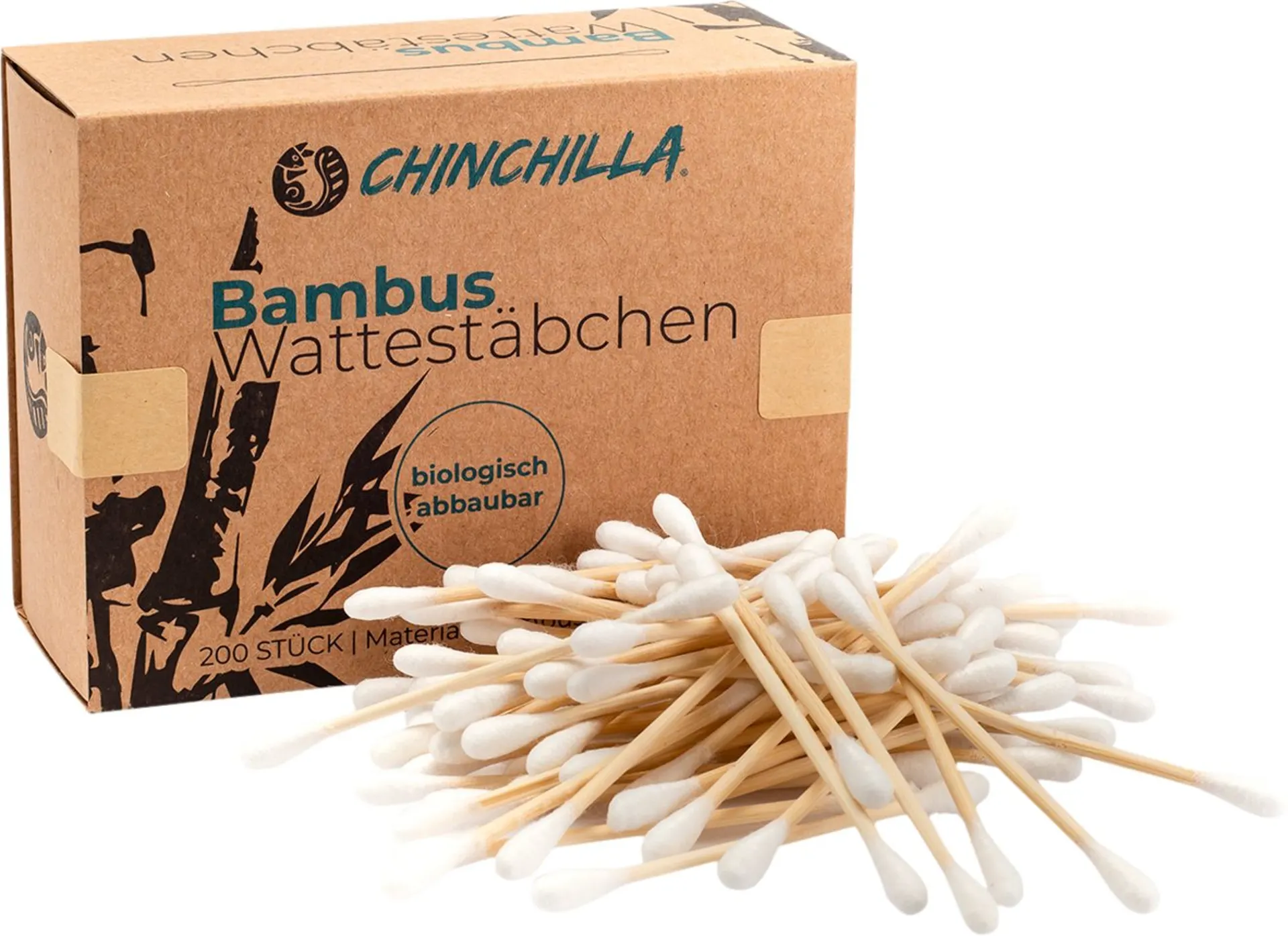 Chinchilla Wattestäbchen aus Bambus plastikfrei 200 Stück