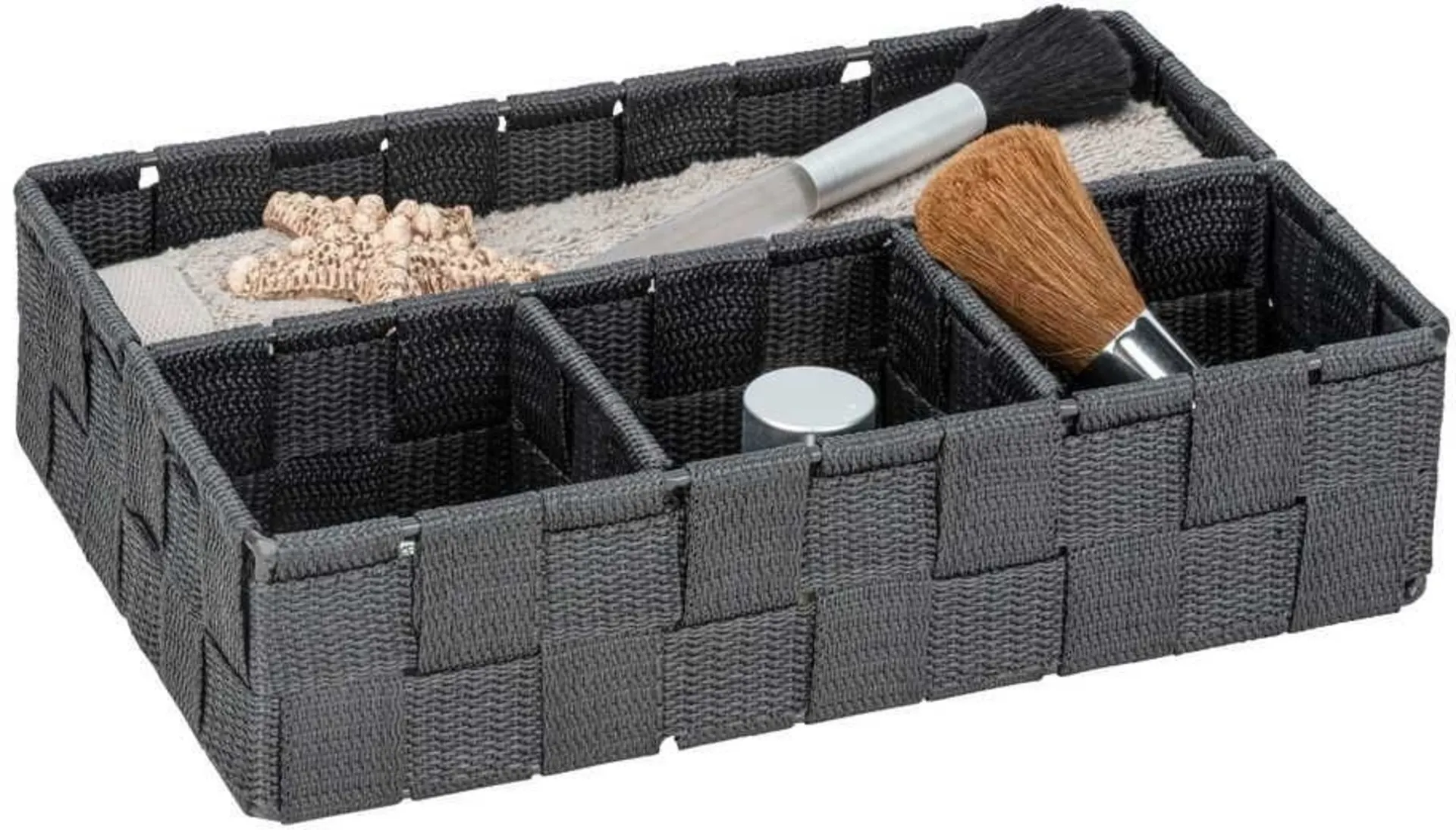 Panier de rangement Wenko Adria, petit modèle, 4 compartiments, gris foncé Panier de rangement Wenko Adria, petit modèle, 4 compartiments, gris foncé
