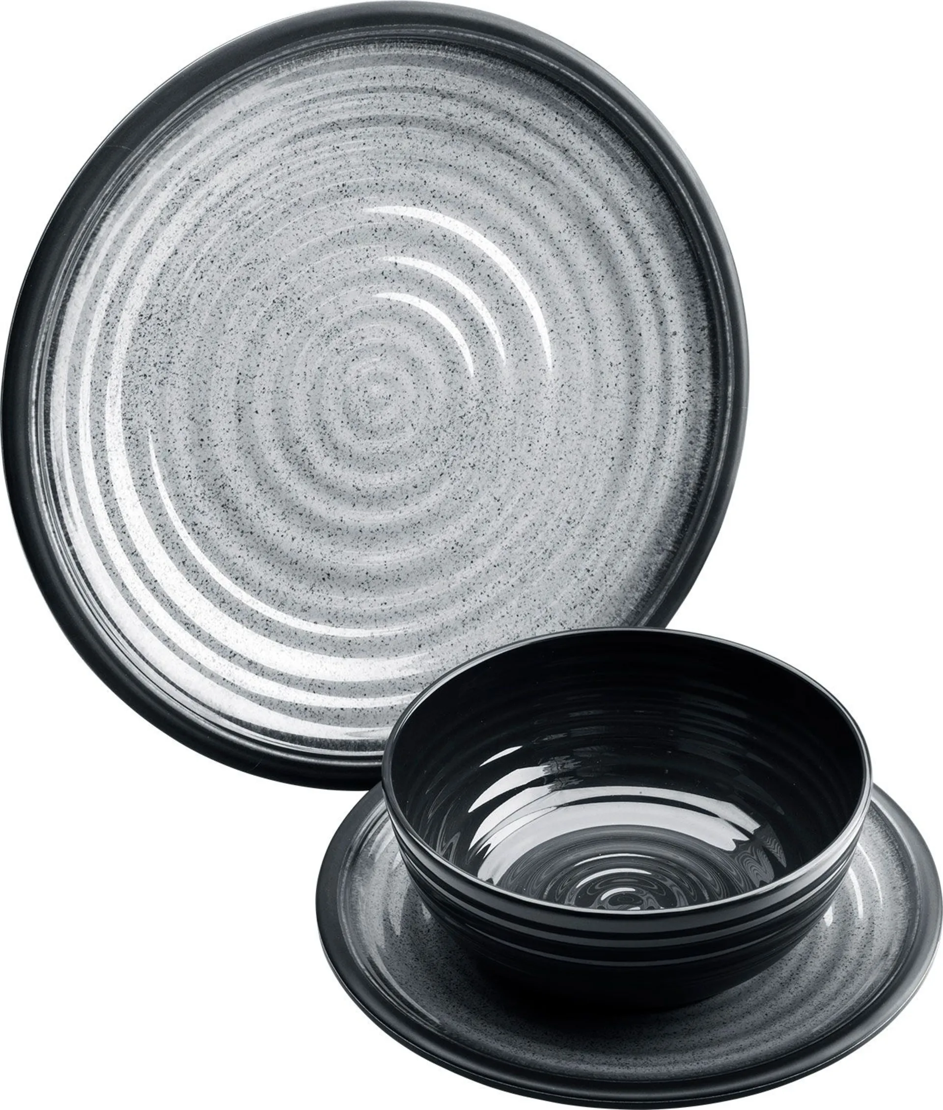 Flamefield Granite Melamin Geschirr-Set 12-tlg. Grau/Schwarz