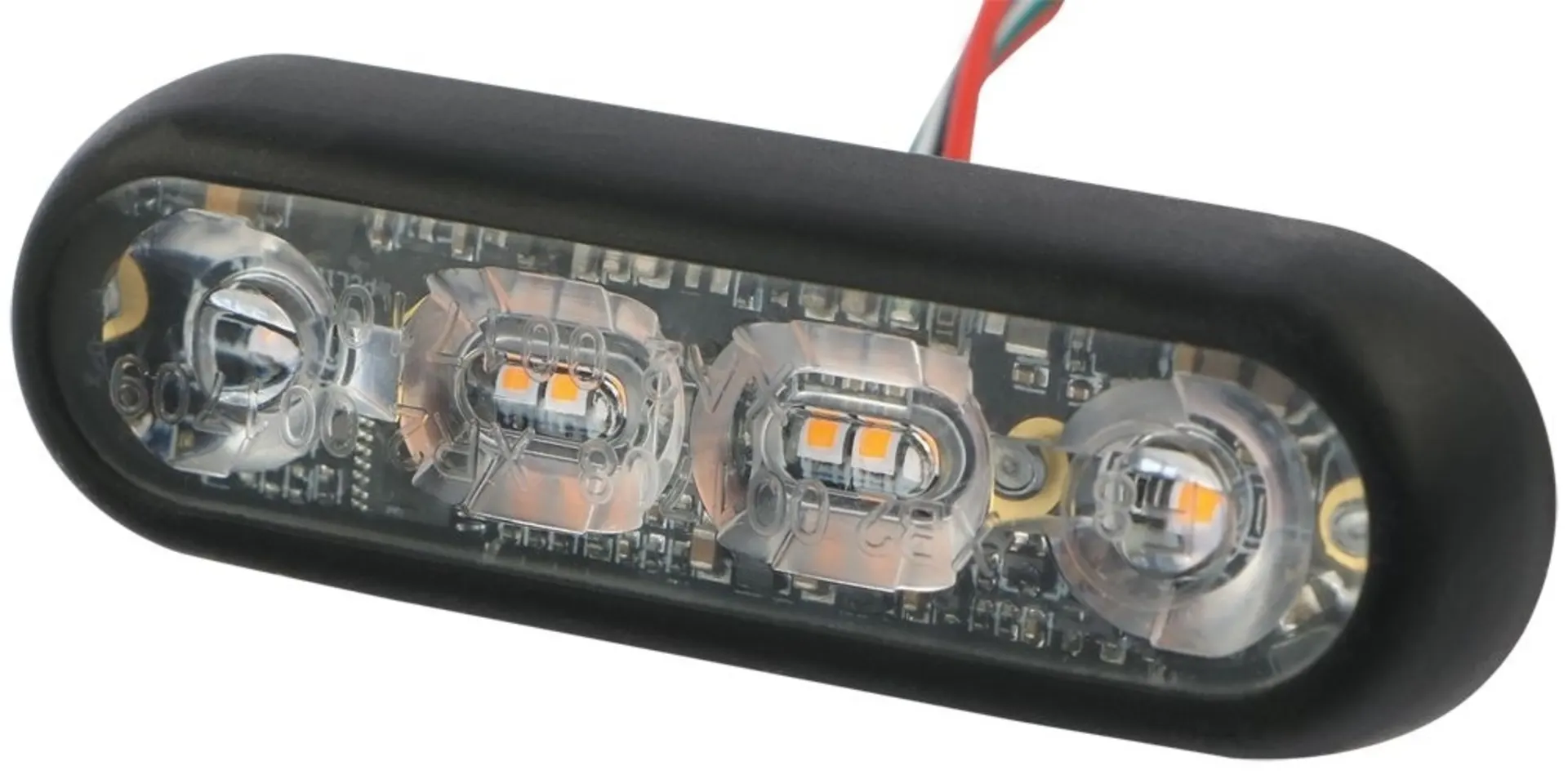LED-Blitzleuchte blau, ECE R65, Silikon 72 x 23 x 10 mm, 9 - 32 V, 4 LED’s, 2x M4 Bolzen