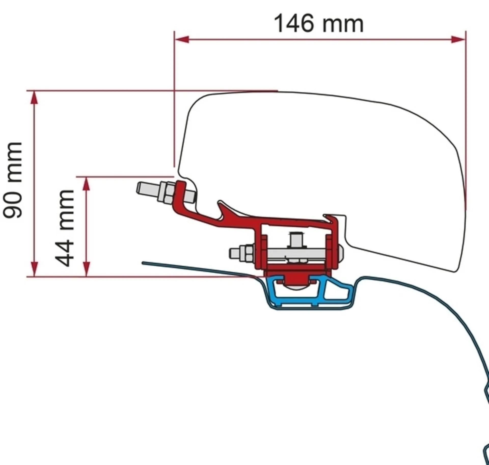 Markisen Adapter F40van für VW T5 / T6 Transporter und Multivan - C-Schiene - Links- und Rechtslenker