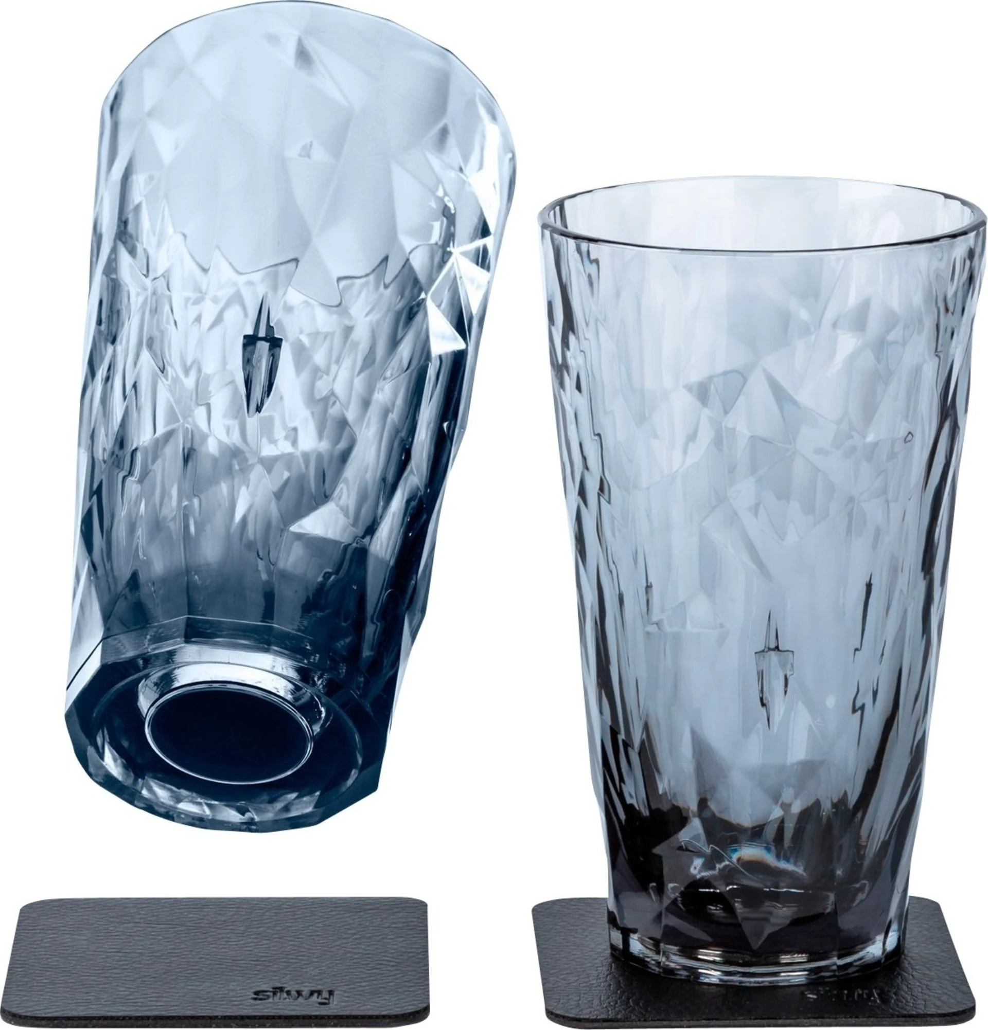 silwy® Magnet-Longdrink-Kunststoffgläser Grau inkl. metallischem Gel-Untersetzer 2 Stk. (300 ml)