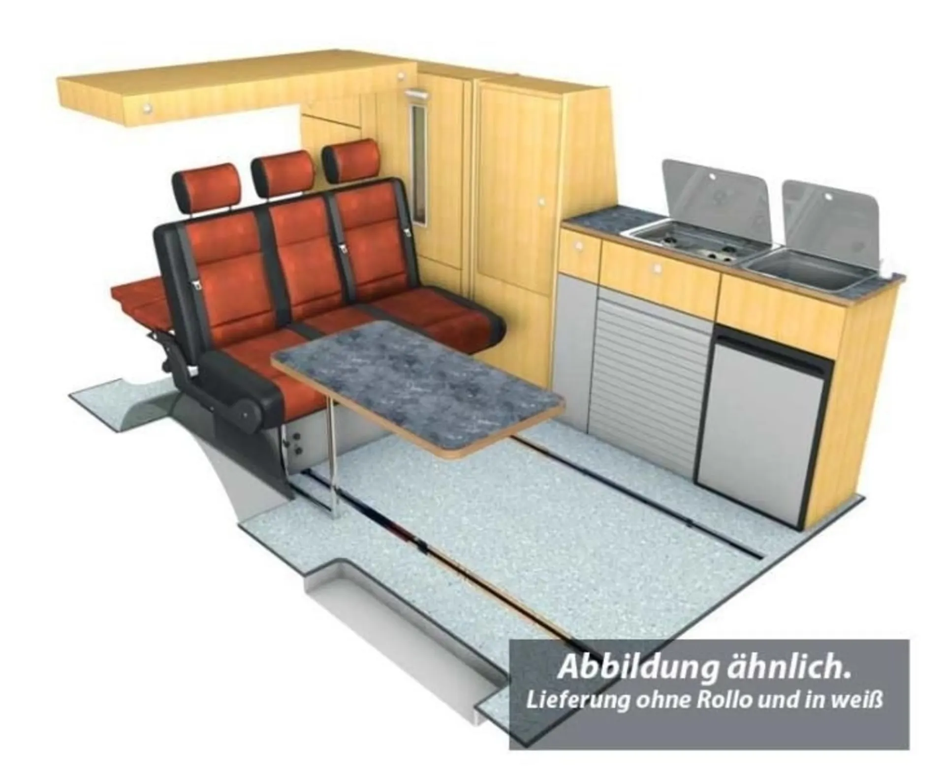 Möbelzeile TrioStyle Hochglanz Weiss für VW T6/5 LR mit Schranktüren