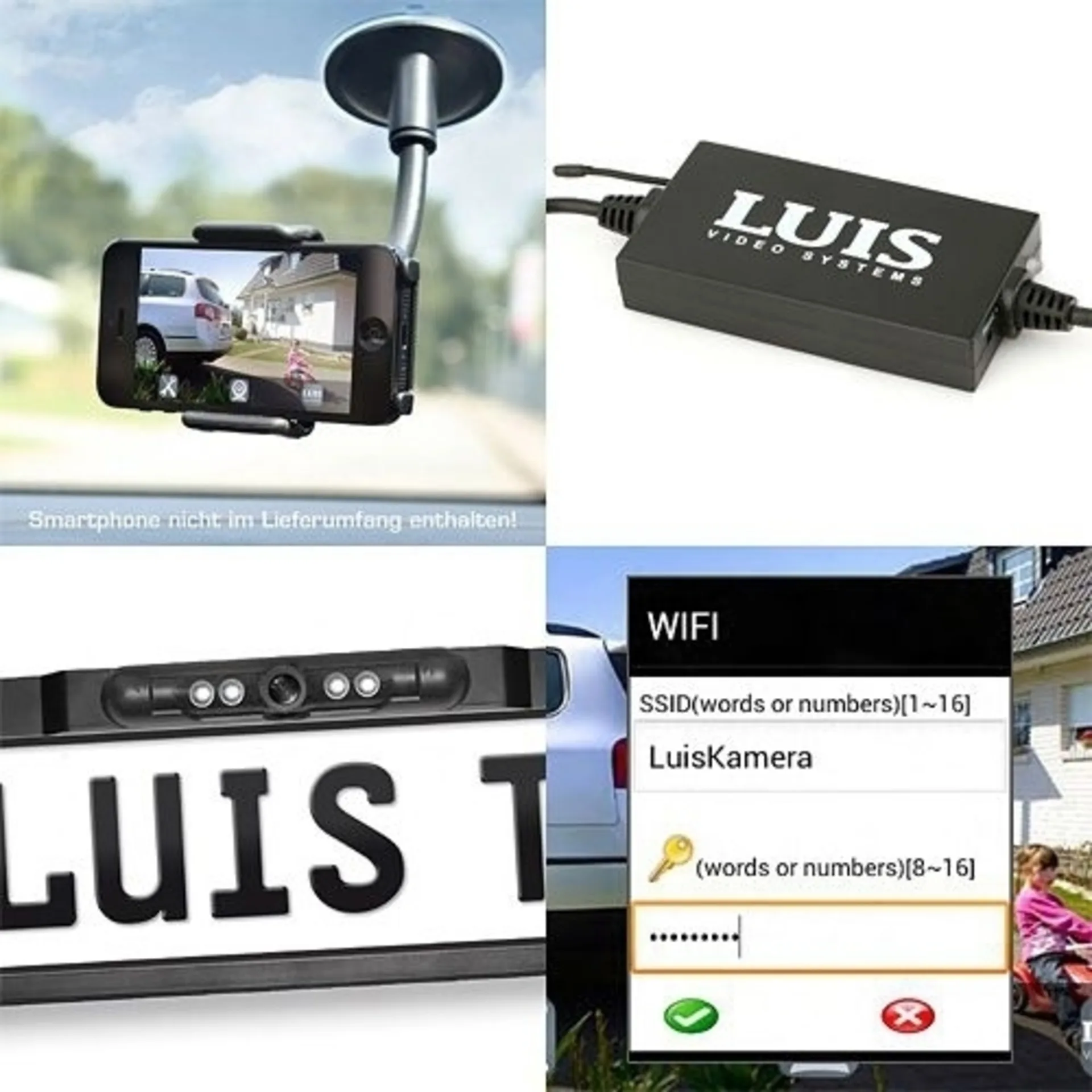 Luis T5 Wifi Rückfahrsystem für iPhone und Android mit Halterung