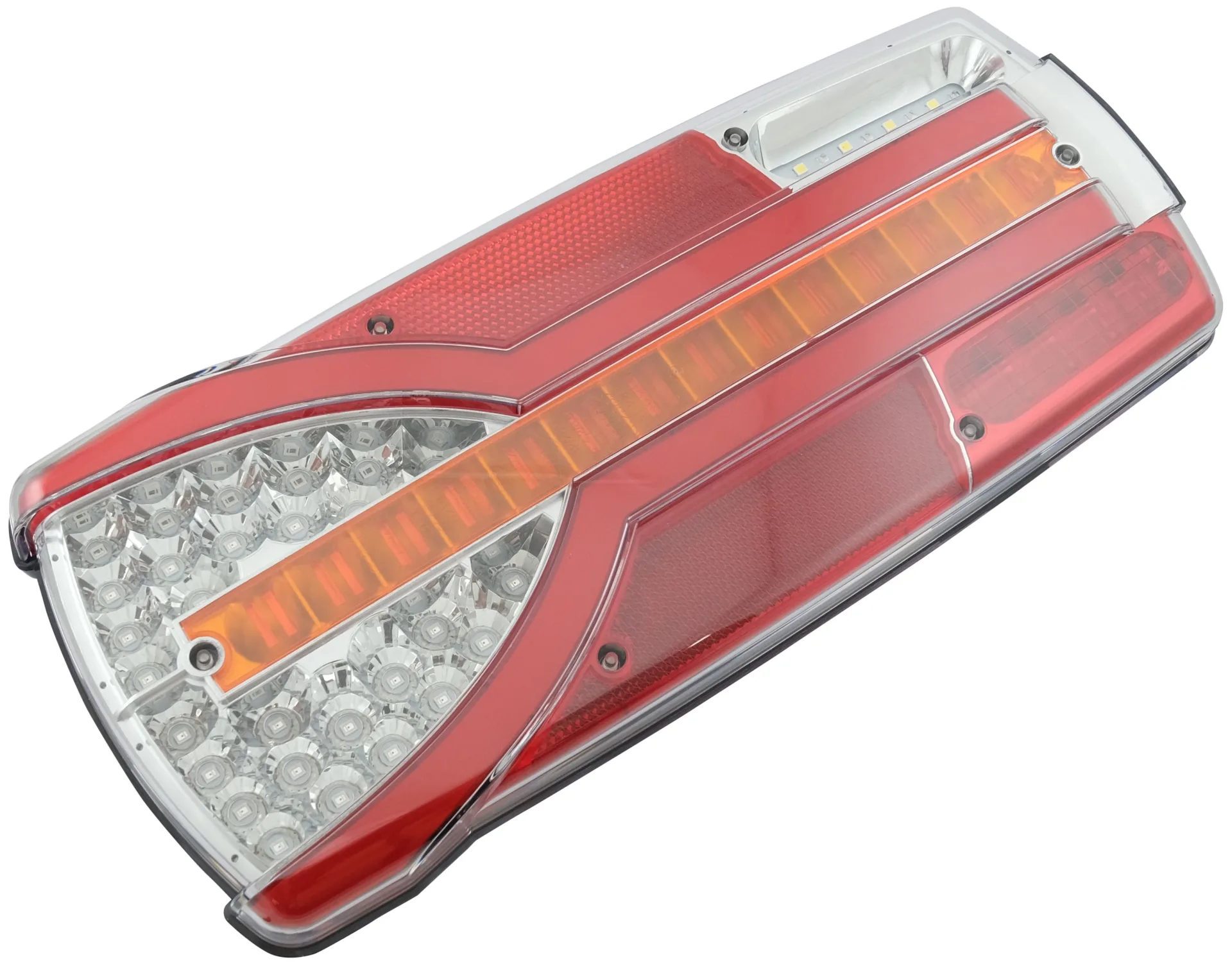 Horpol - LED Schlussleuchte 12/24 V rechts 304 x 132 mm, IP68, dynamisches Blinklicht, IP68, Reflektor Bremslicht weiss (chrom)