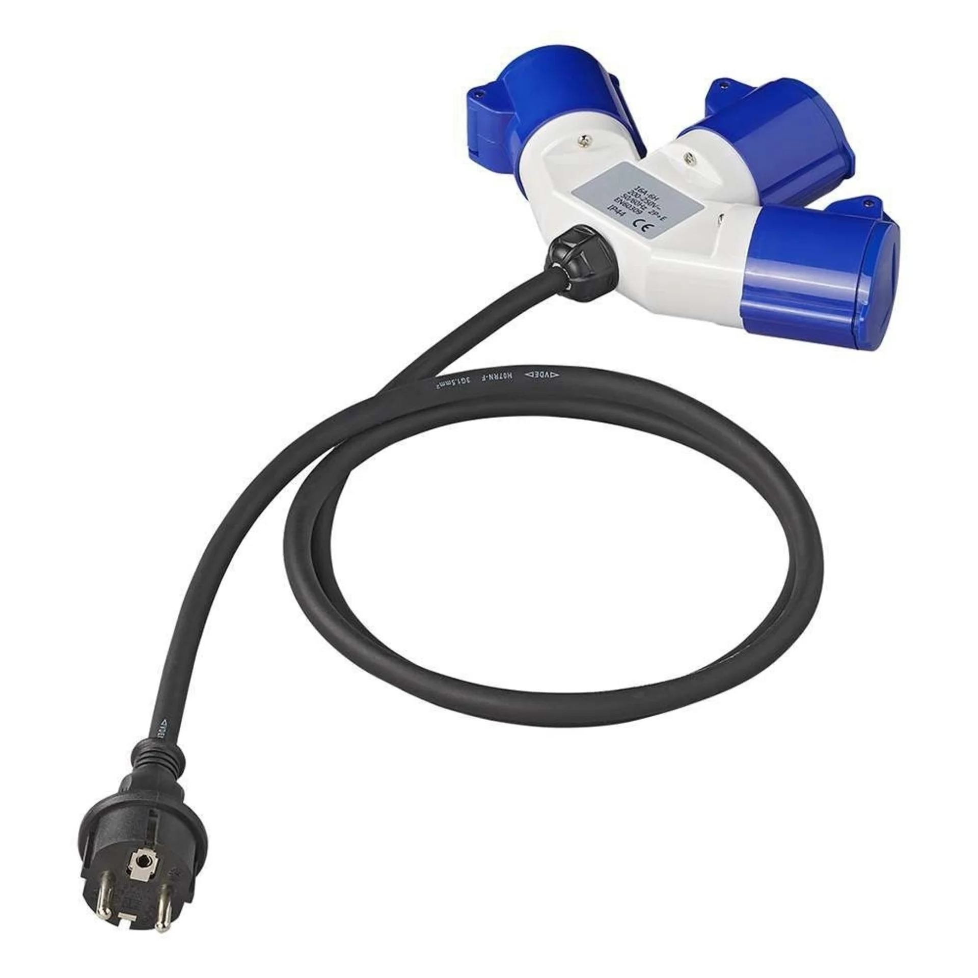 PAT Adapterkabel 150 cm 3 x 2,5 mm² von Schuko Stecker nach 3 x CEE