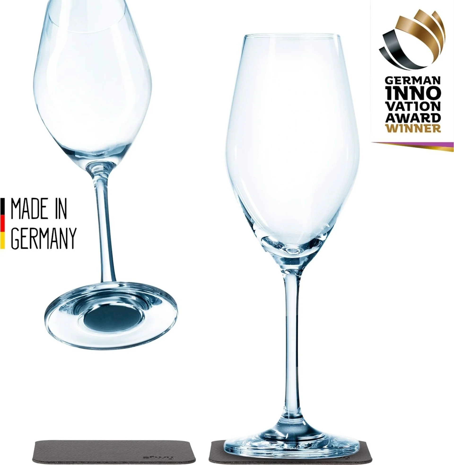 silwy® Magnet-Champagnergläser inkl. Untersetzer 2er Set (200 ml)