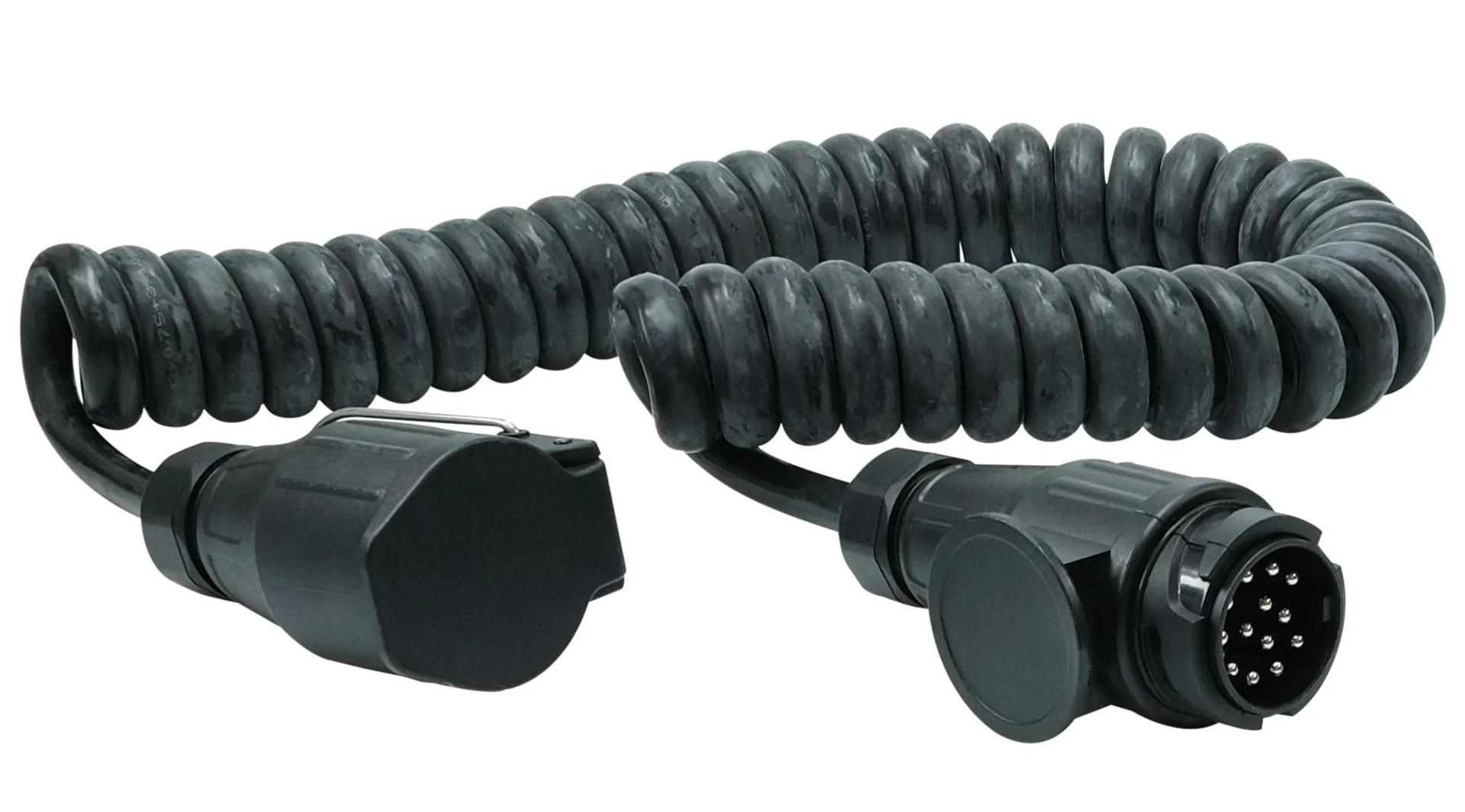 Spiralkabel-Verlängerung 4.5 m mit 13-pol Stecker + Dose 3.0 m Arbeitslänge, alle PIN belegt Spiralkabel-Verlängerung 4.5 m mit 13-pol Stecker + Dose 3.0 m Arbeitslänge, alle PIN belegt