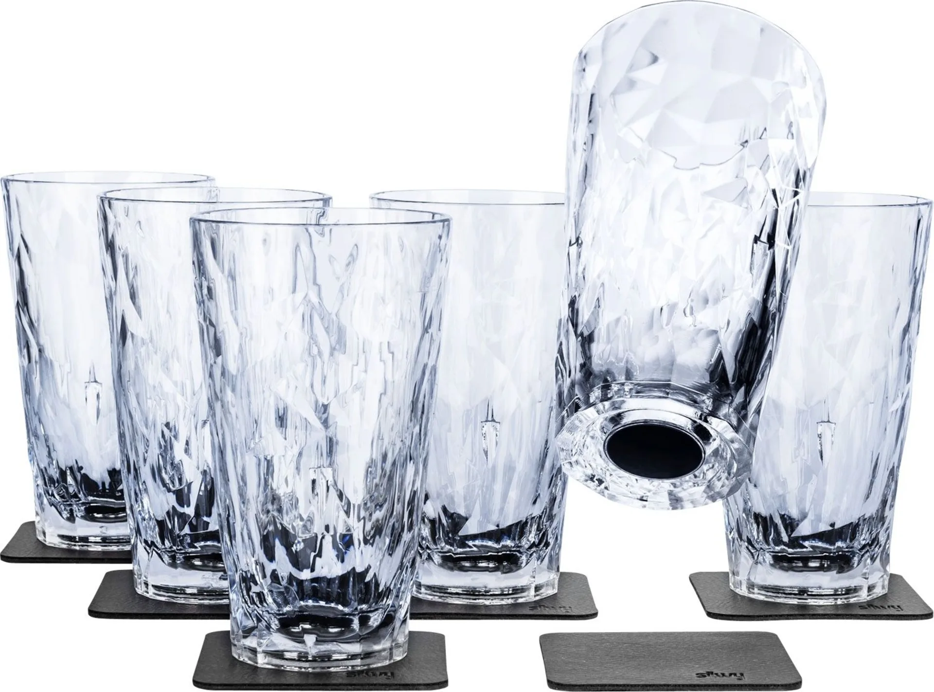 silwy® Longdrink Magnet-Kunststoffgläser inkl. metallische Gel-Untersetzer 6 Stück Transparent (300 ml)