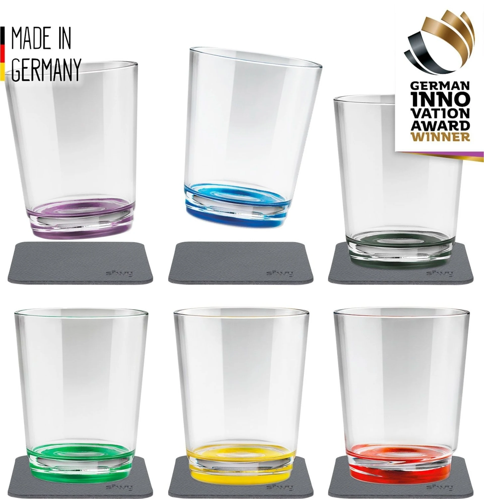 silwy® Verres magnétiques en polycarbonate avec dessous de verre Lot de 6 (250 ml)