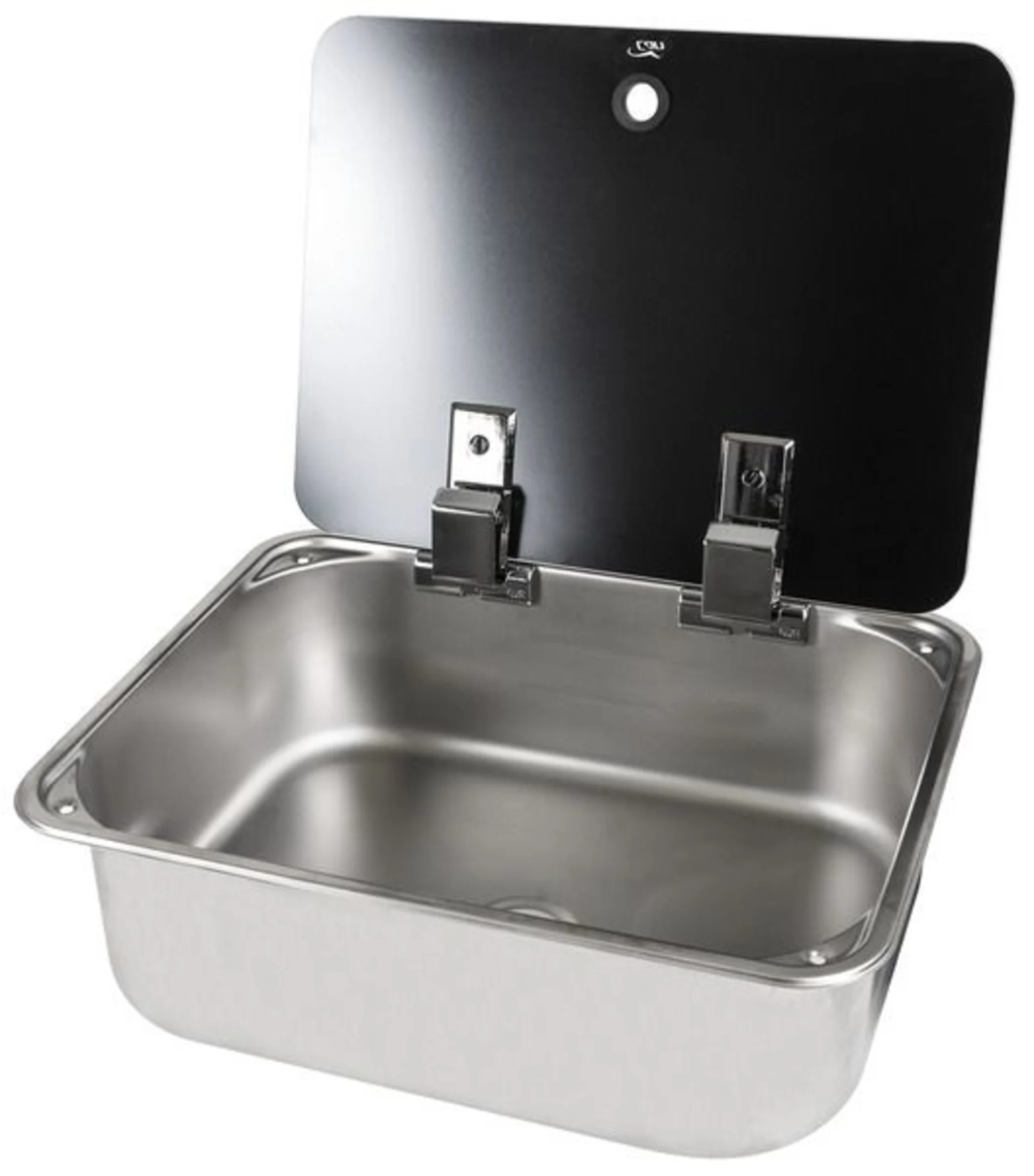 Edelstahl Spüle mit Glasabdeckung und ohne Wasserhahn, 375x300x121mm