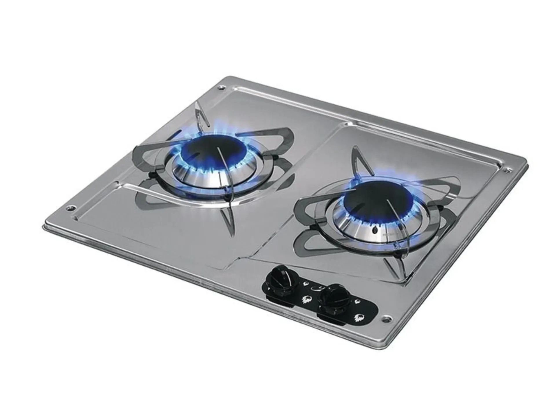 Edelstahl Kocher mit 2 Flammen und 38 x 36 x 13 cm Abmessungen