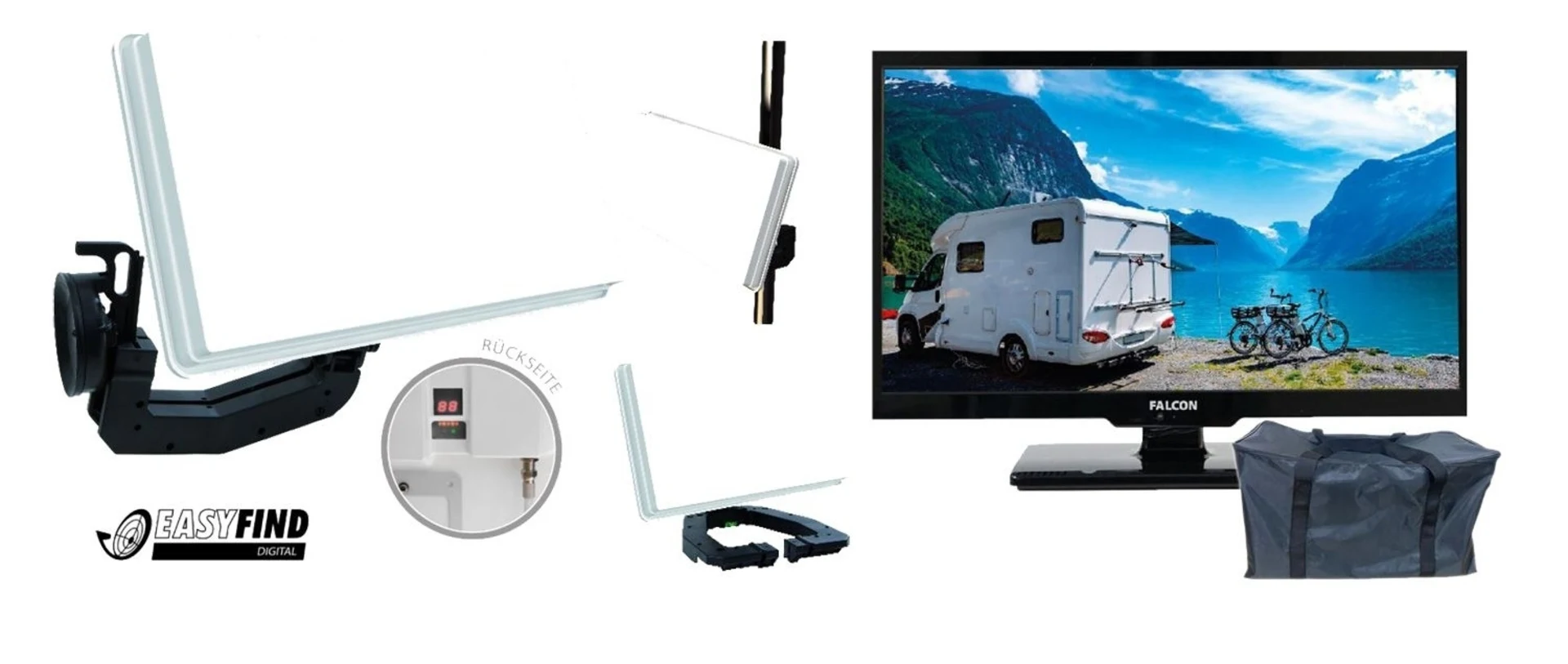 Easyfind Falcon Traveller Kit II TV Camping Komplettset Set 24 Zoll