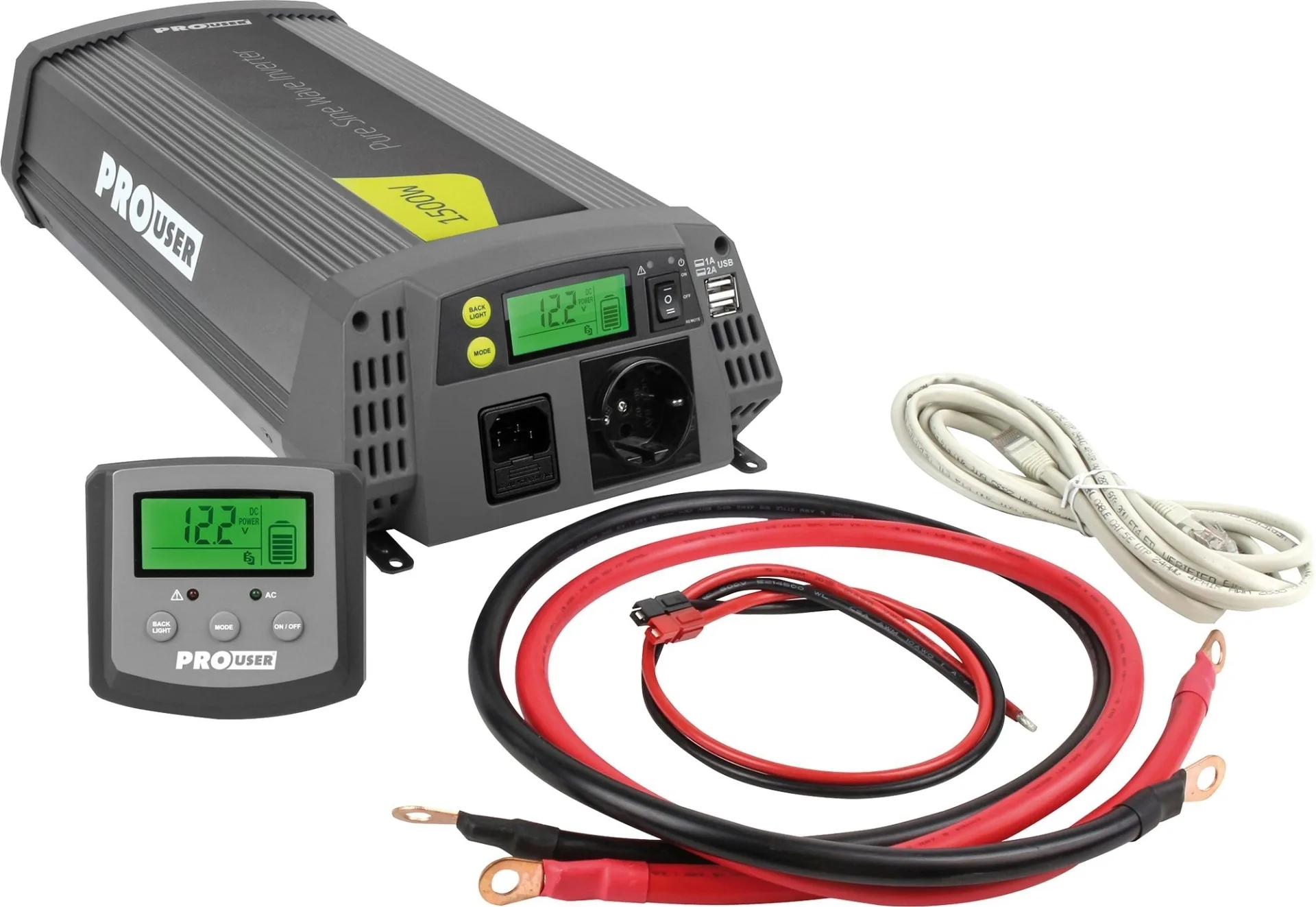ProUser PSI1500TX Onduleur sinusoïdal avec régulateur de charge solaire 12 V vers 230 V / 150 A / 1500 W